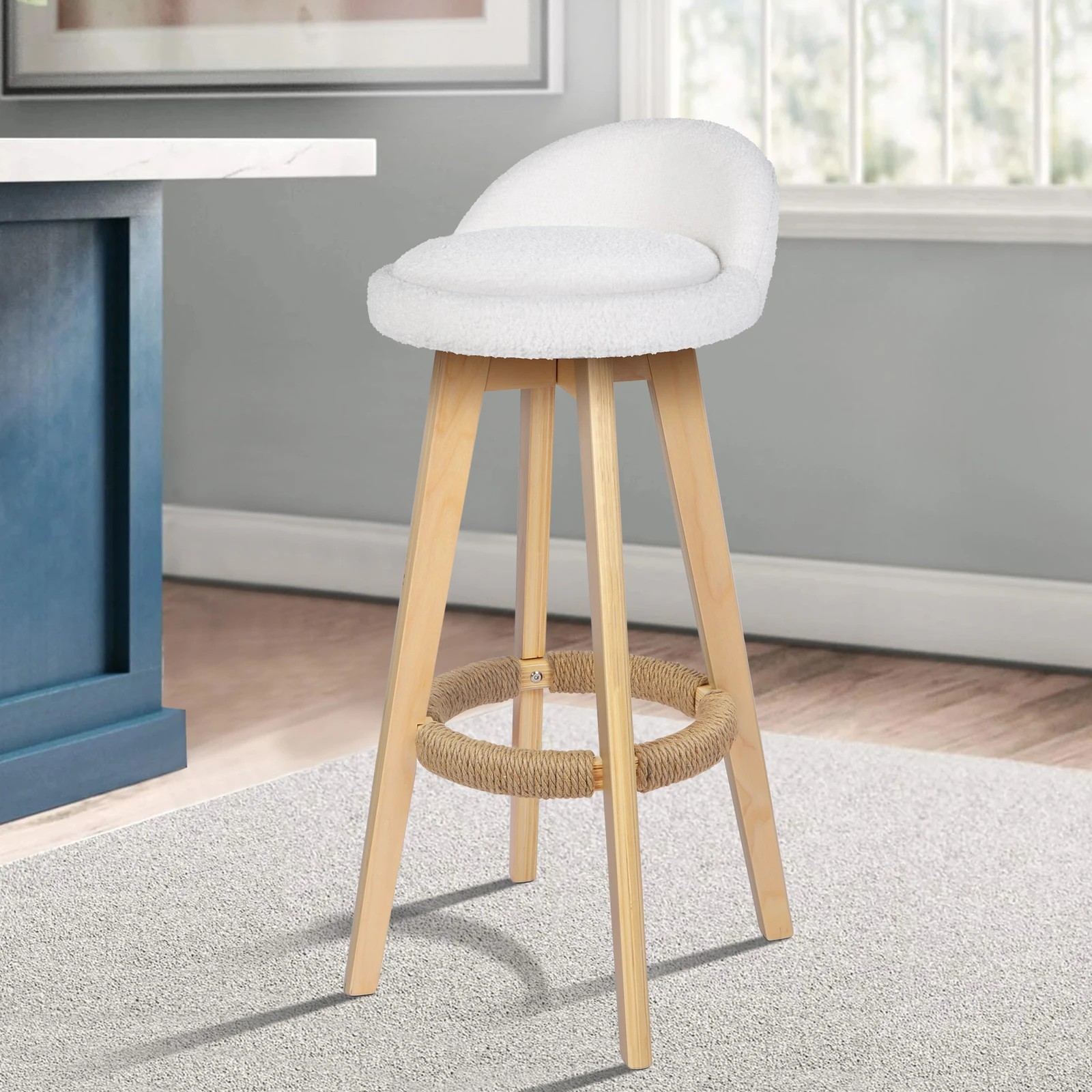 9 Alfordson 2x Kitchen Bar Stools Liam Wooden Swivel Chairs Boucle - White, 9 of 10