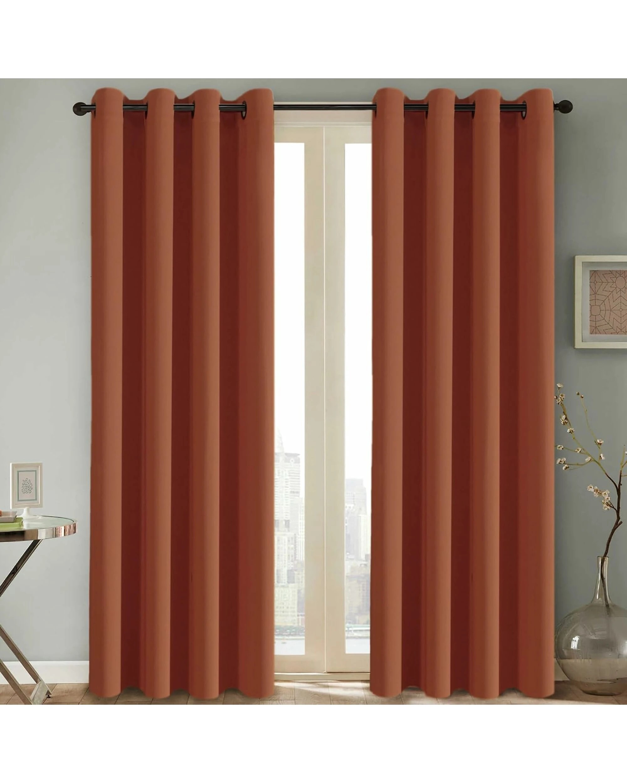 1 Smarcute Blockout Grommet Solid Curtain - 2X 132x243cm - Orange, 1 of 4