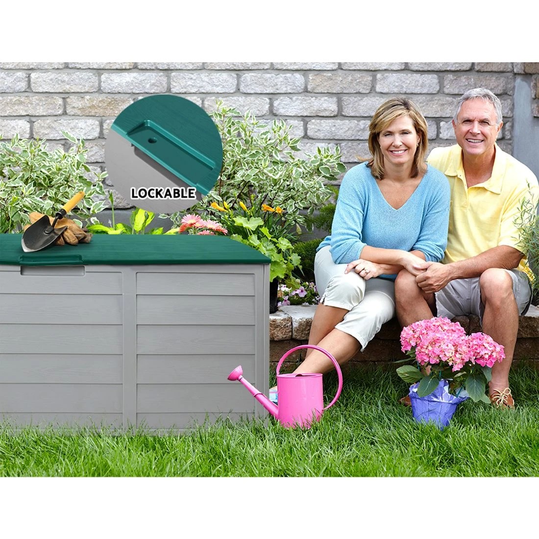 7 Gardeon Outdoor Storage Box 290L Lockable Organiser Garden Deck Shed Tool - Green, 7 of 8
