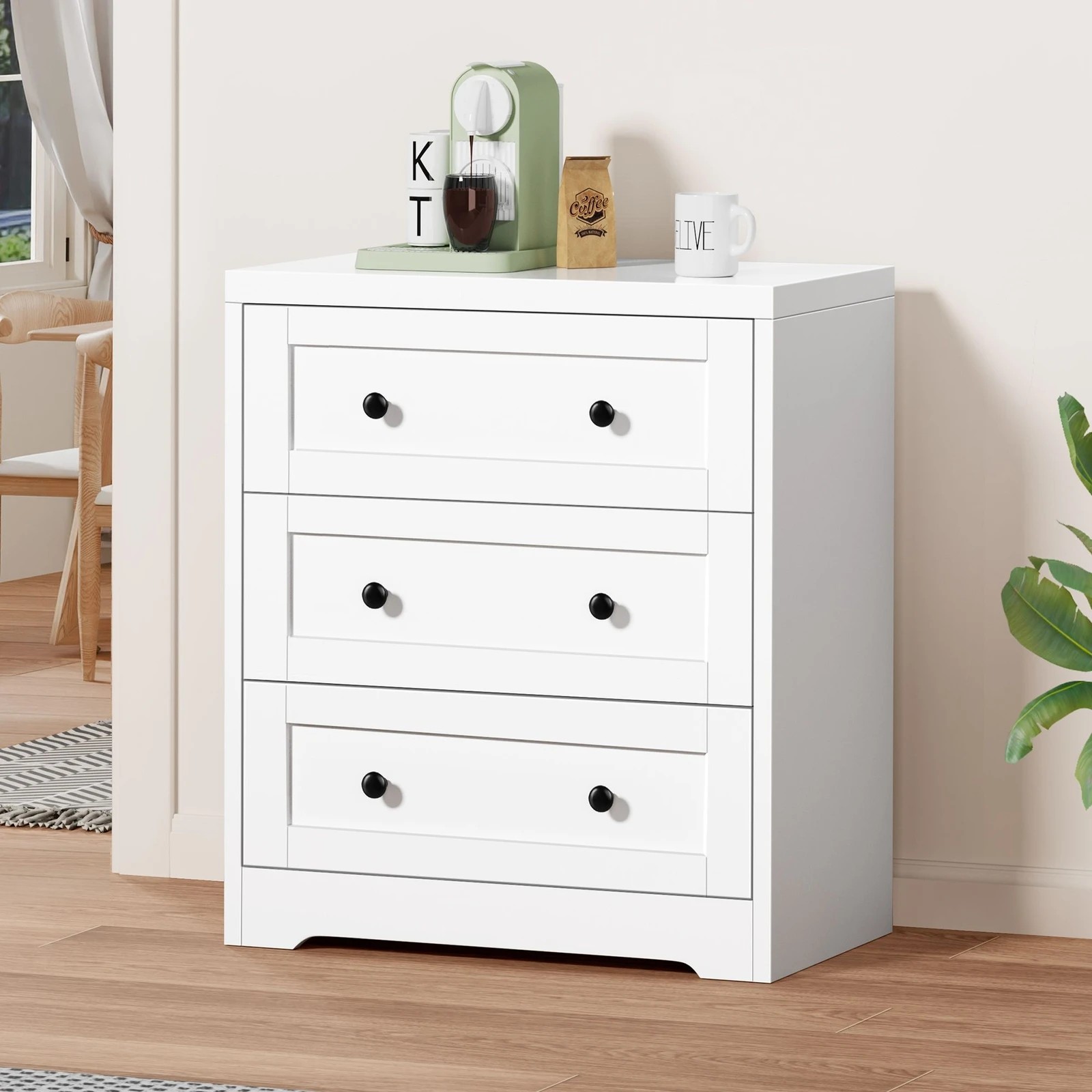 2 Alfordson Chest of Drawers 3 Drawer Storage Cabinet Bedside Table Hamptons - White, 2 of 9