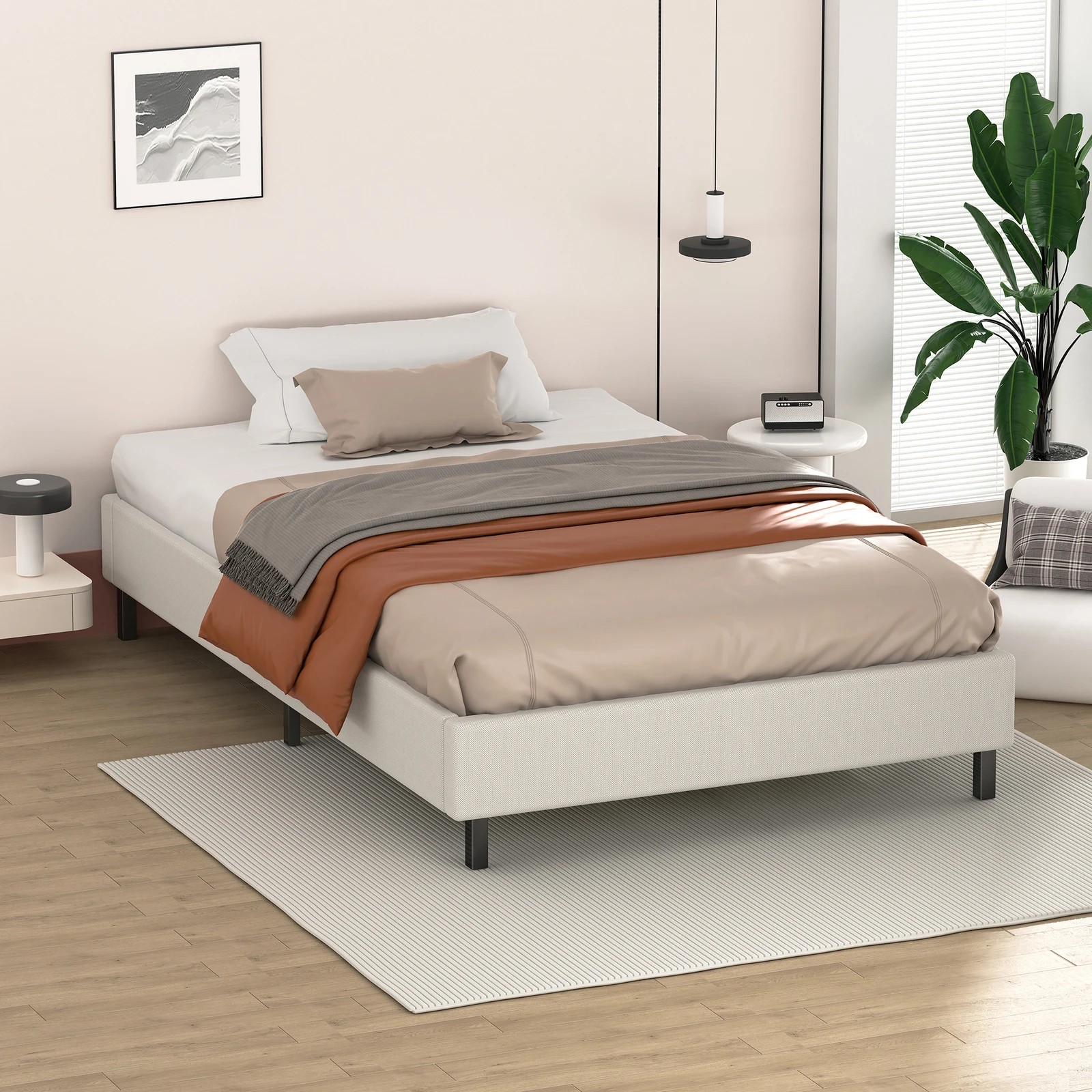 6 Alfordson Bed Frame Single Size Mattress Base Foundation Beige Fabric Basel - Beige, 6 of 10