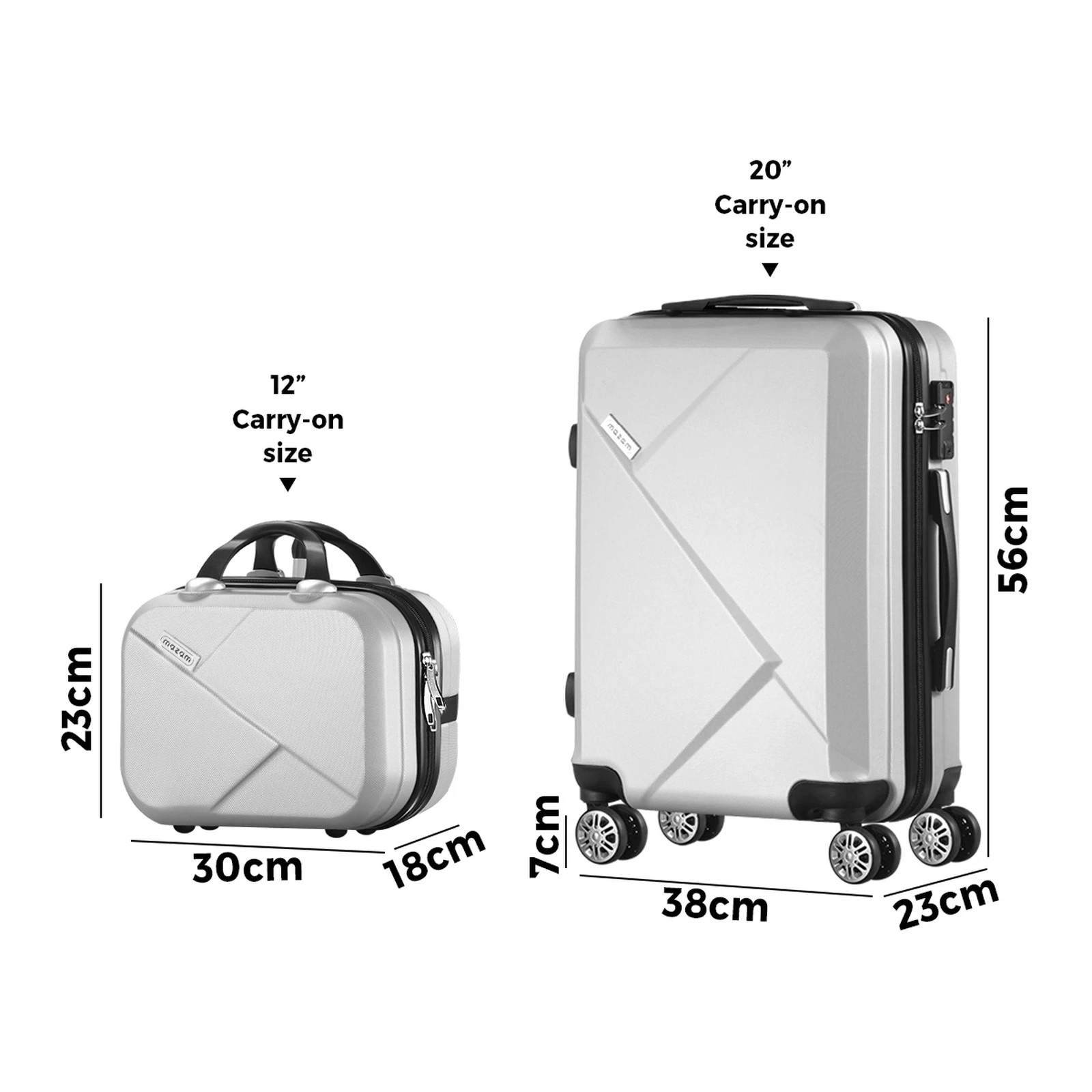 2 Mazam 2PCS Luggage Suitcase Trolley Set - Silver, 2 of 8