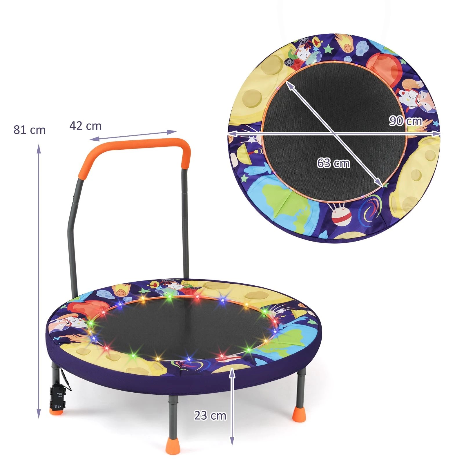 4 Costway Foldable Kids Trampoline Mini Play Bouncer w/20 LED Lights & Foam Handlebar, 4 of 4