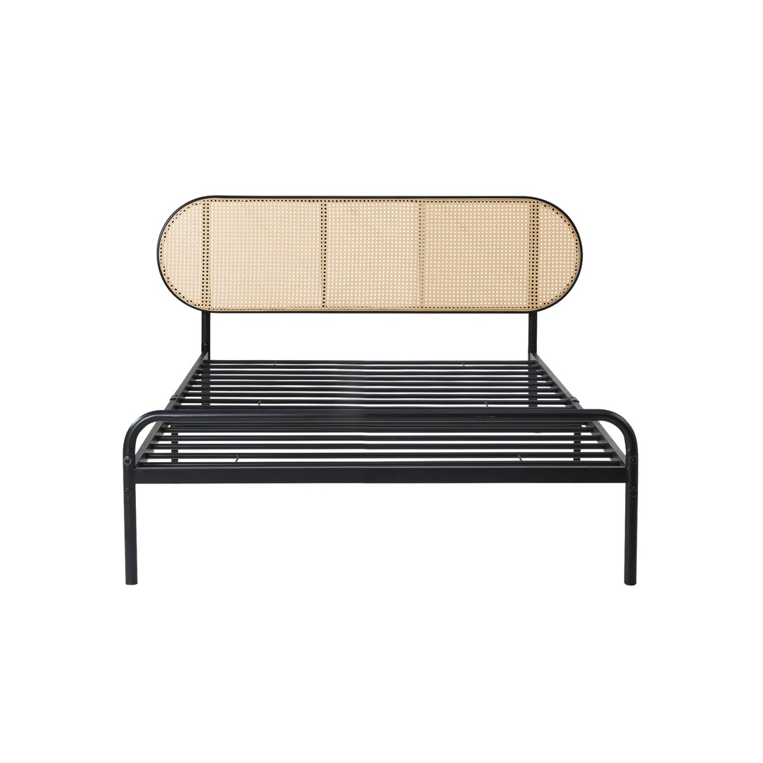 5 Oikiture Bed Frame Single Size Metal Base Platform With Rattan Headboard
 - Black, 5 of 9