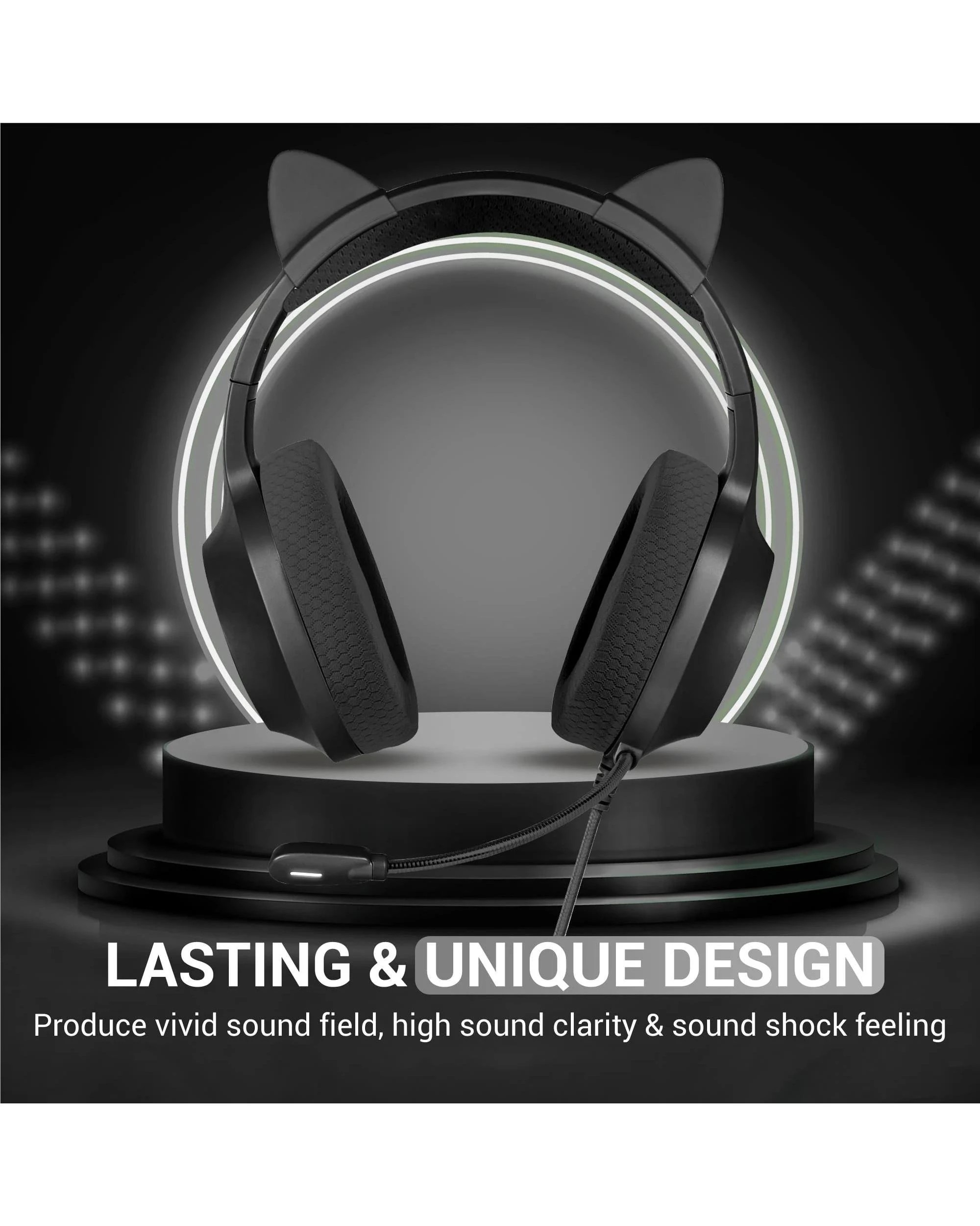 2 Playmax Cat Ear RGB Headset Universal Gaming Headset - Black, 2 of 5