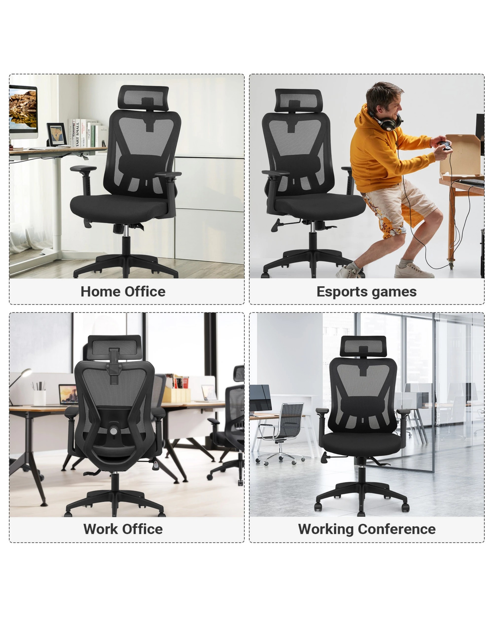 8 Advwin Ergonomic Office Chair Mesh High Back Desk Chair Black, 8 of 9