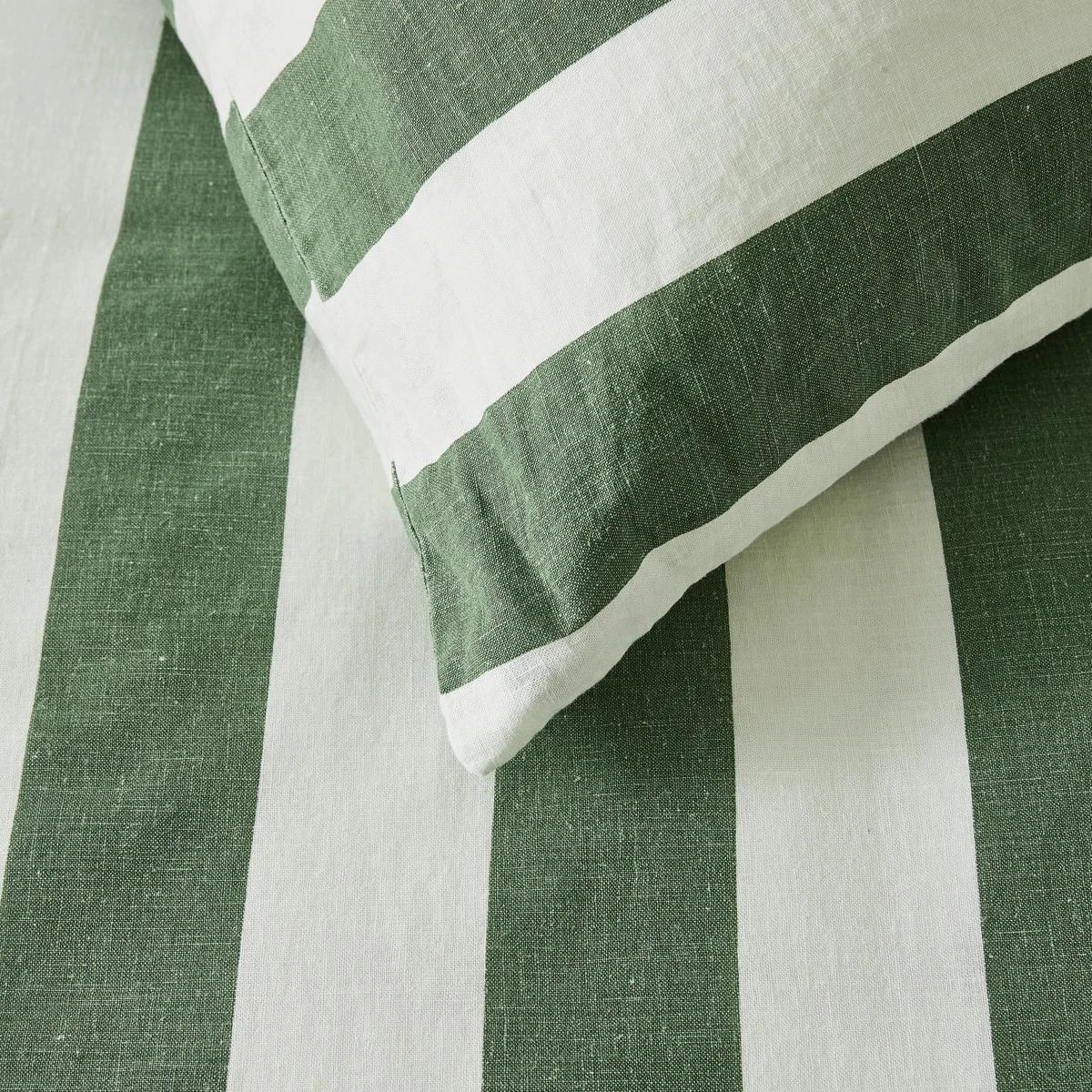3 Stripe Linen Cotton Quilt Cover Set - Super King Bed, Forest, 3 of 8