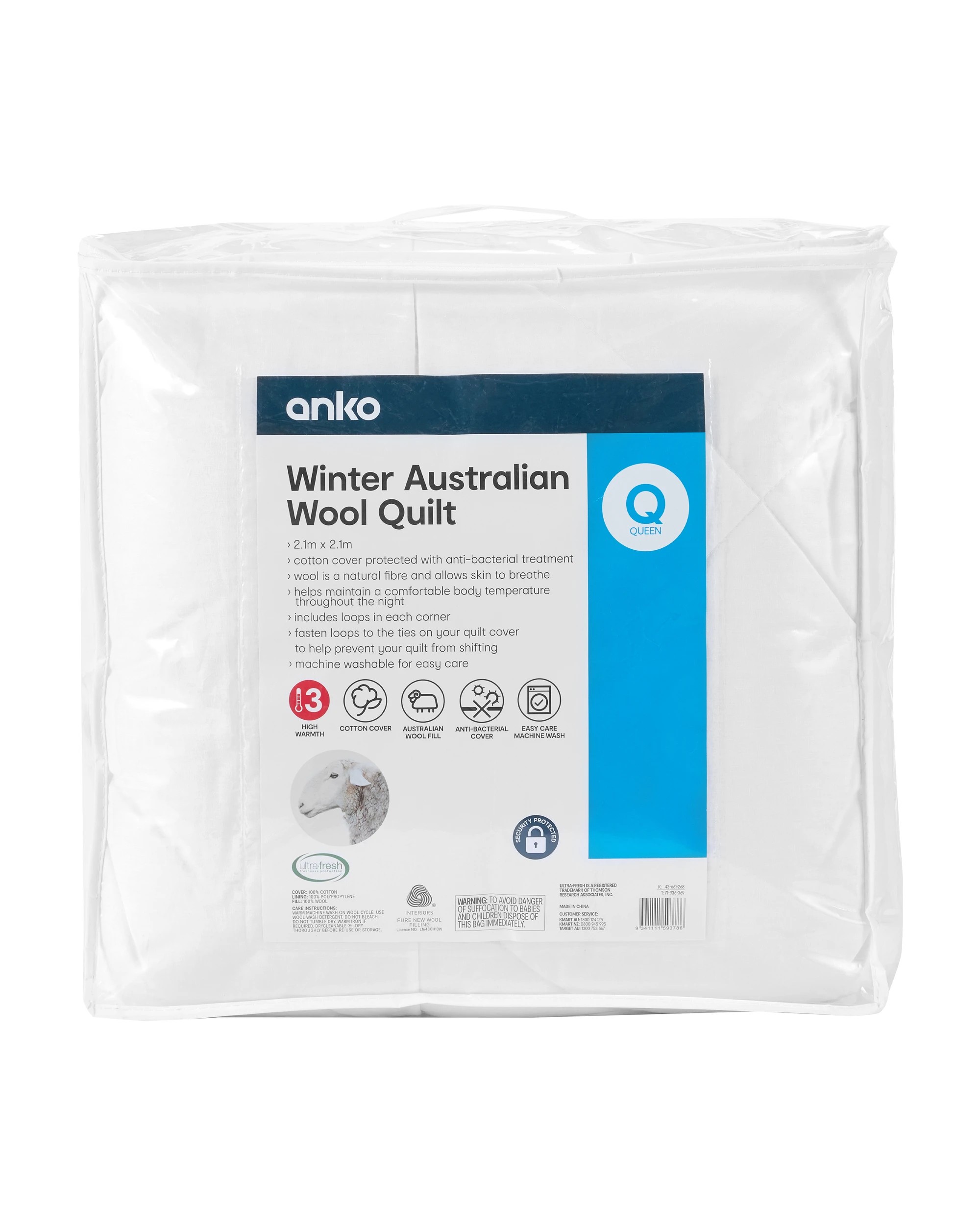 1 Winter Australian Wool Quilt - Queen Bed, White, 1 of 5