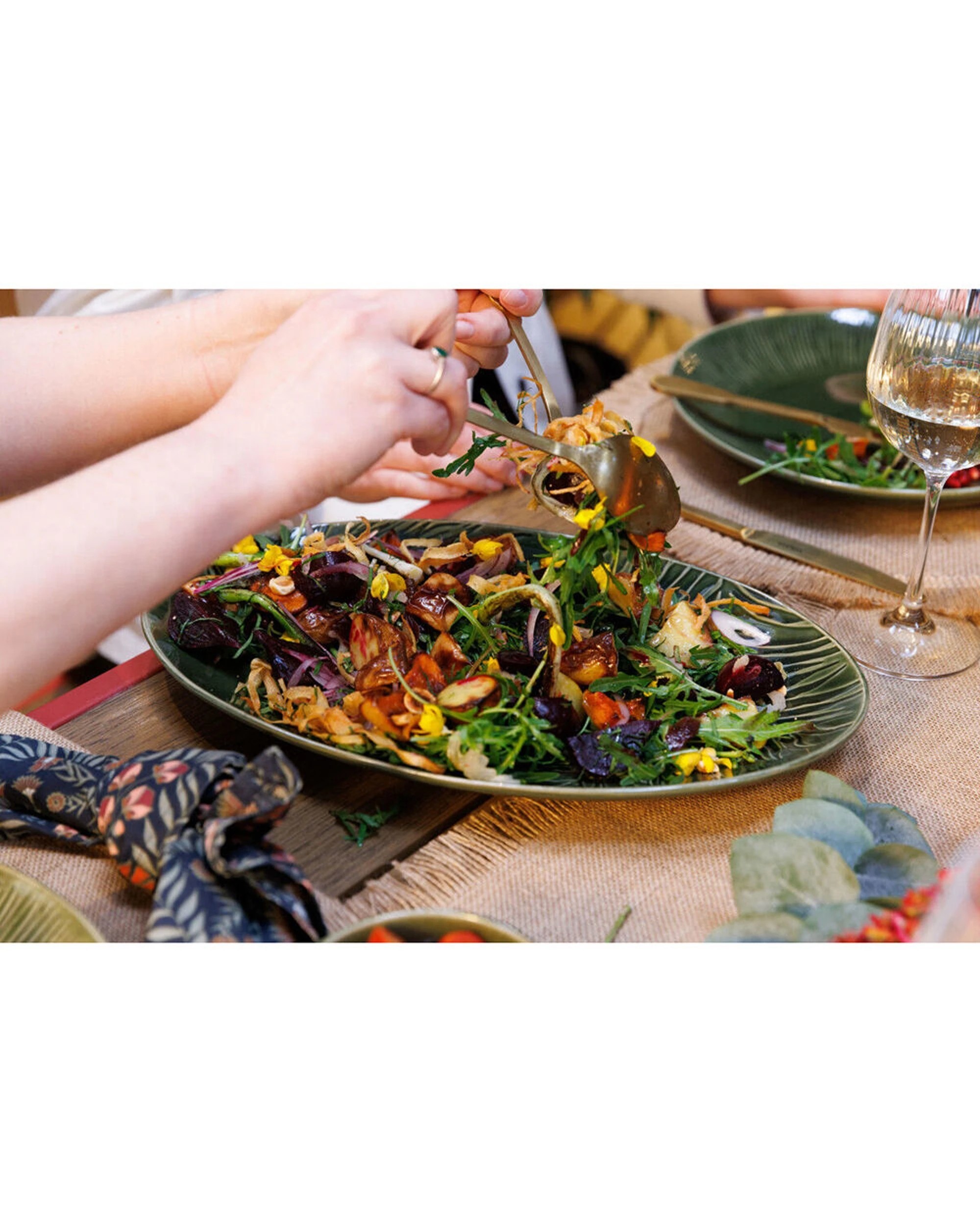 3 Mikasa Jardin Stoneware Oval Serving Platter 36cm Botanical Organic Details - Green, 3 of 6
