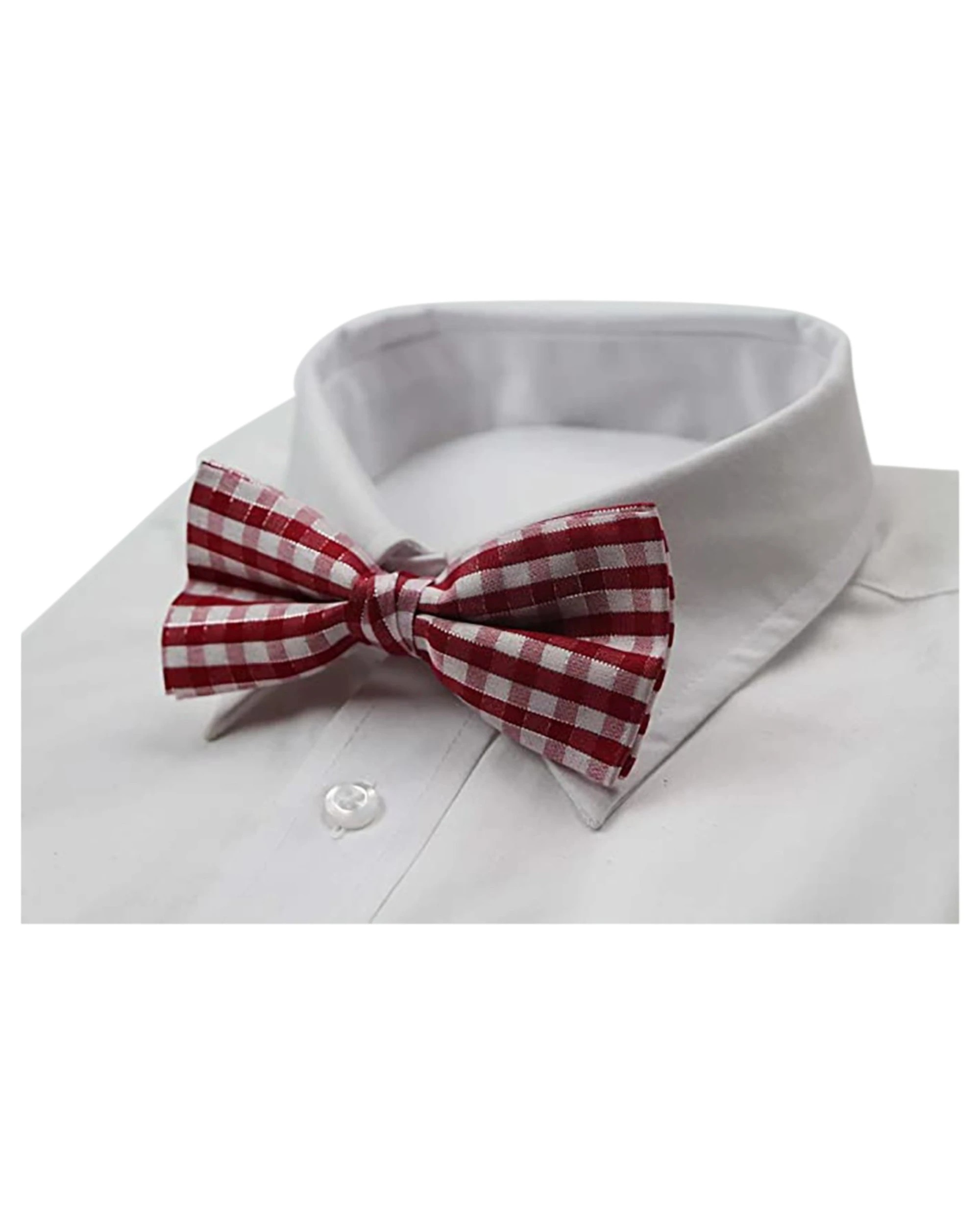 1 Zasel Mens Red, White & Pink Plaid Patterned Tinsel Bow Tie - Multi, 1 of 5