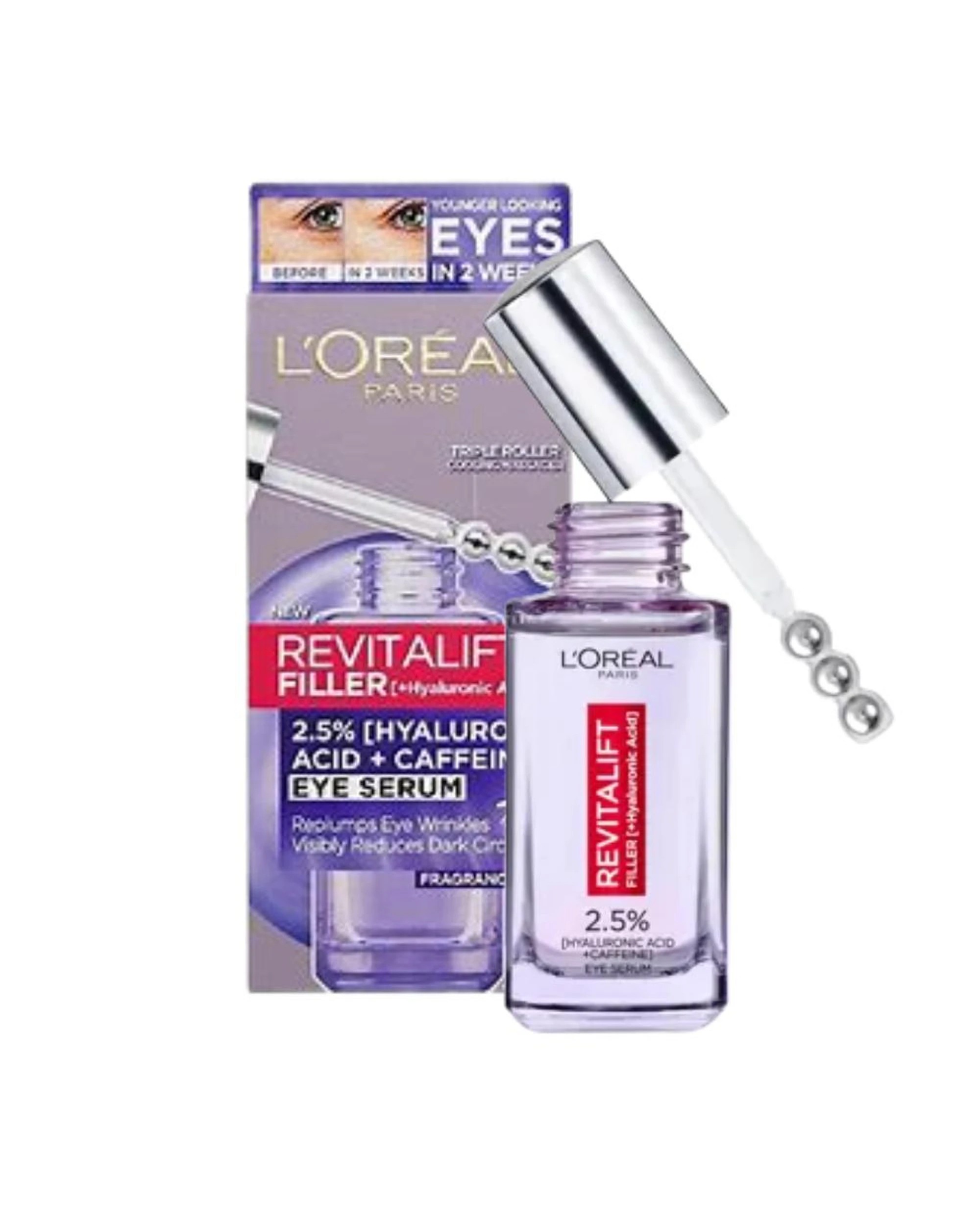 1 L'Oreal Paris Revitalift Filler 2.5% Hyaluronic Acid + Caffeine Eye Serum 20mL, 1 of 2