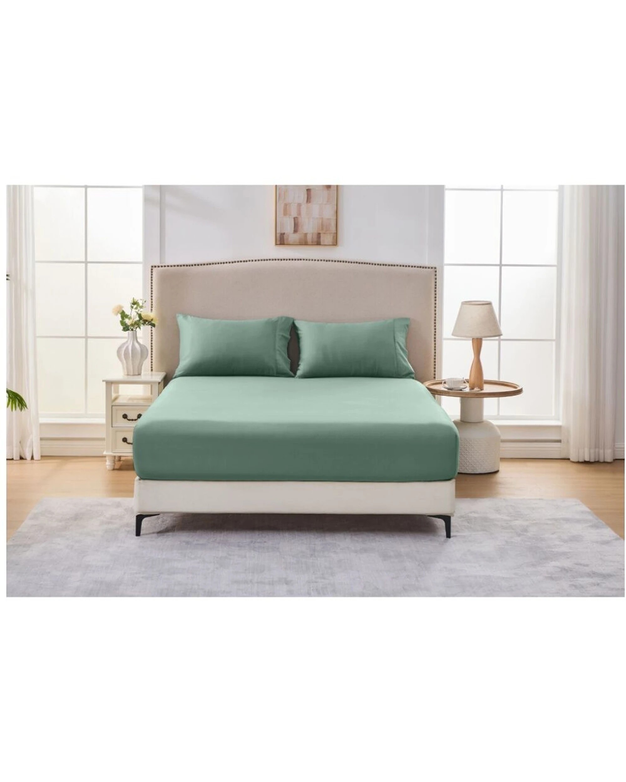 5 Grosvenor House 500TC Egyptian Cotton Fitted Bed Bedding Sheet - Long Single Bed - Green, 5 of 5