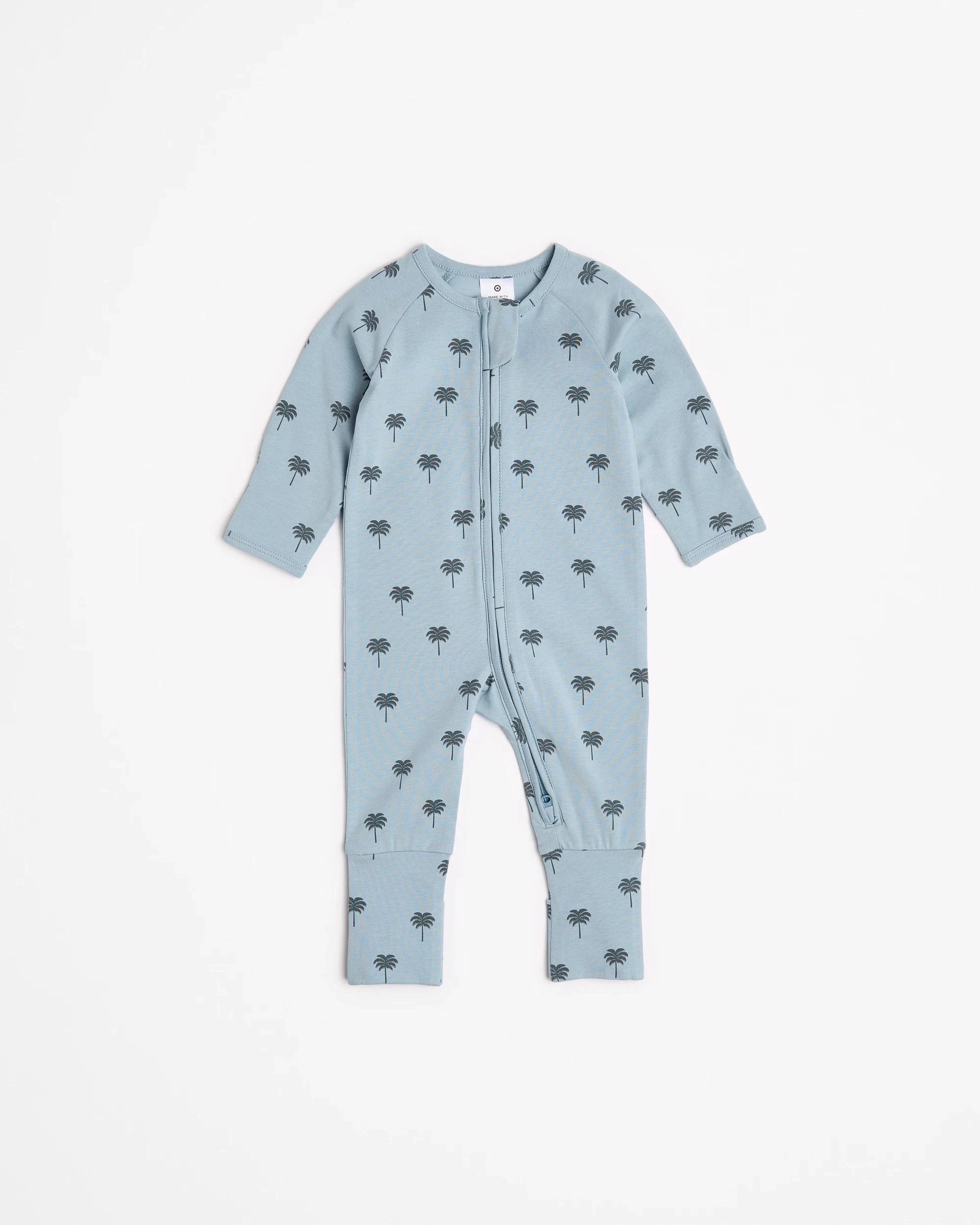 1 Target Baby Baby Organic Cotton Footless Coverall BLUE TEAL PALM TREES, 1 of 3