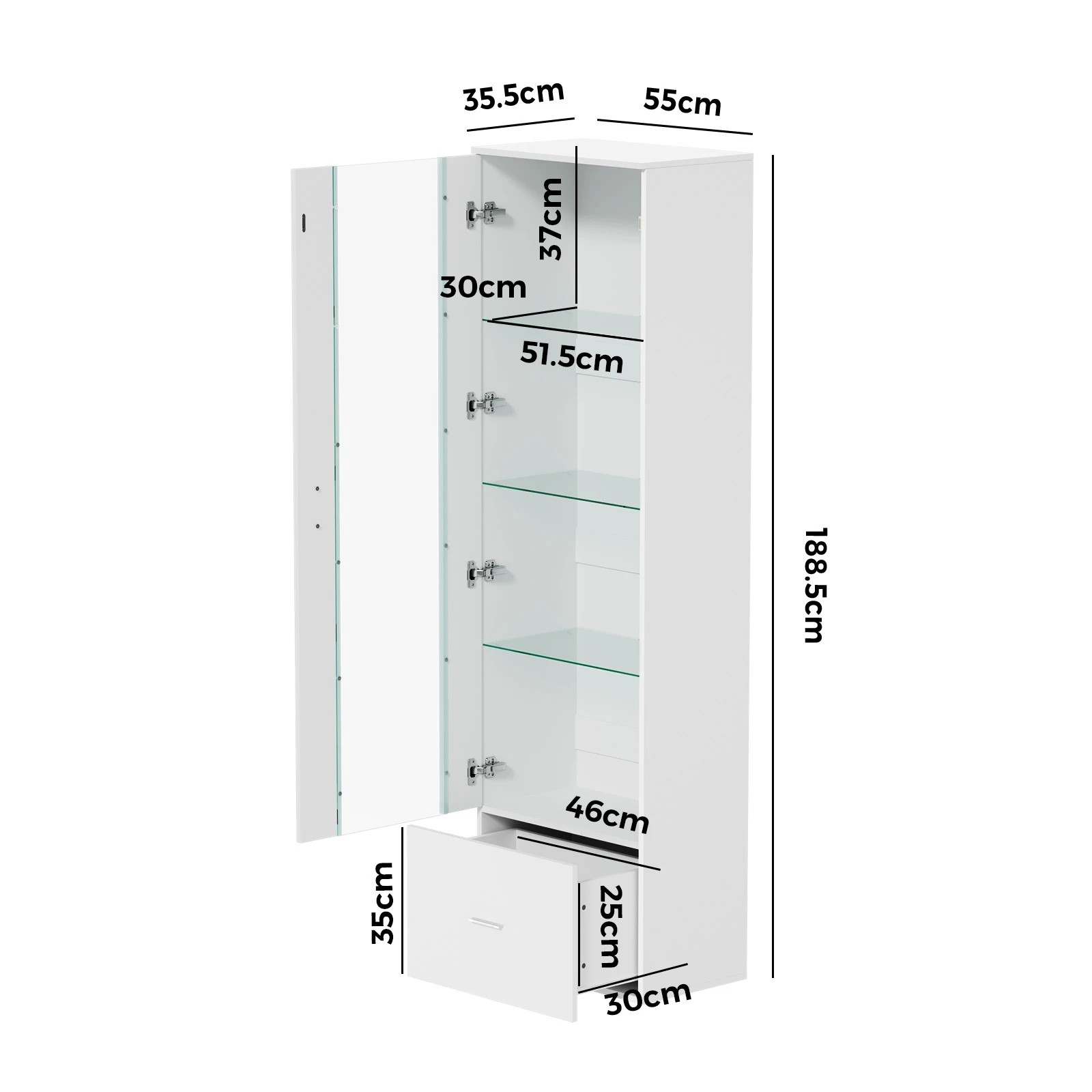 2 Oikiture Display Cabinet Buffet Sideboard LED Light Cupboard- White, 2 of 10