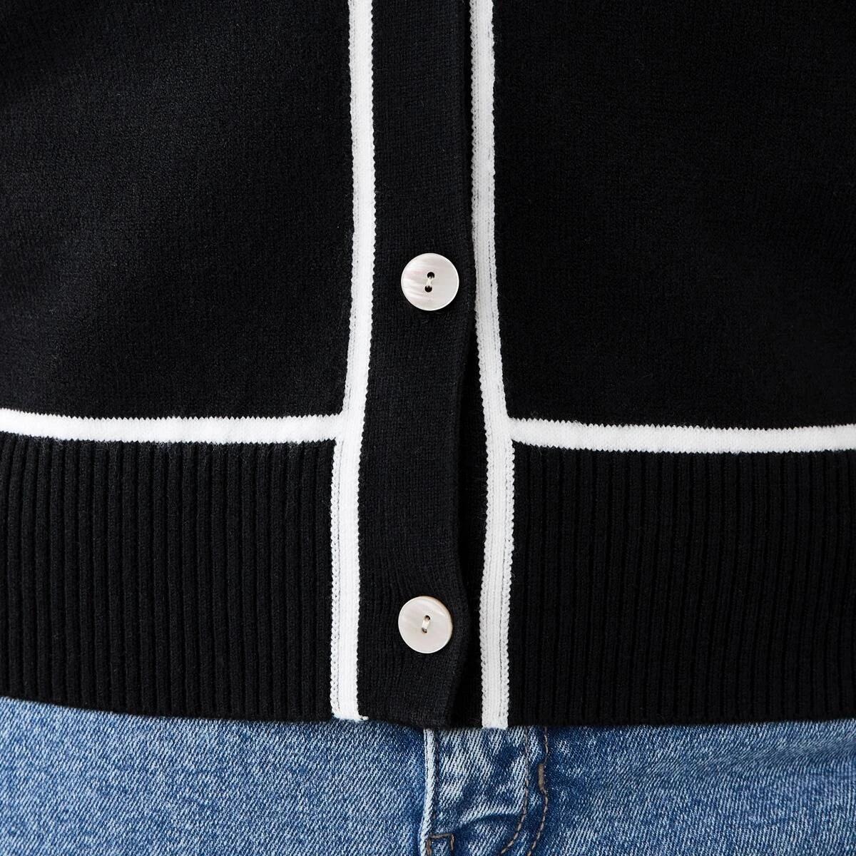 7 Contrast V-Neck Cardigan Black, 7 of 7