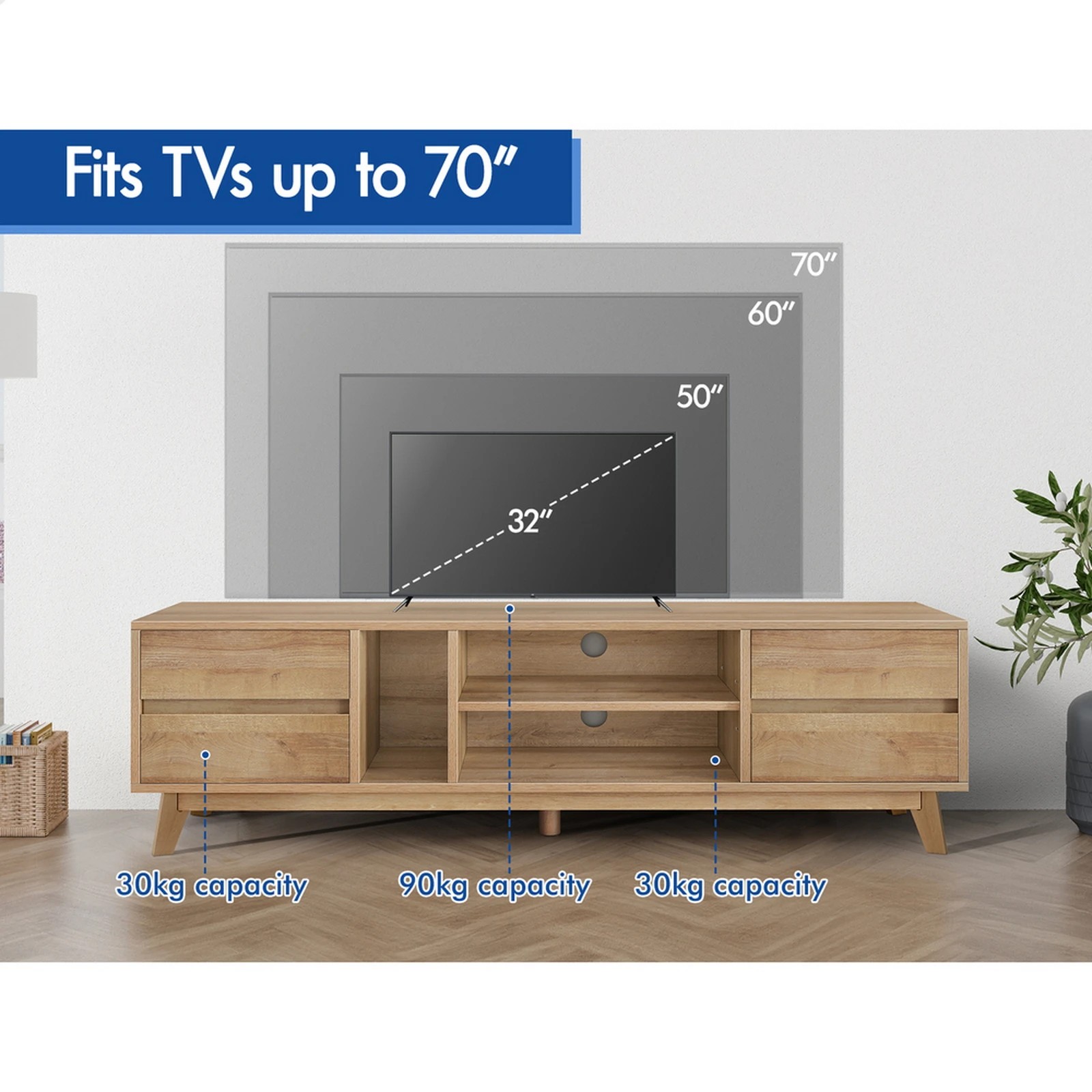 9 Alfordson Entertainment Unit TV Cabinet Stand 180cm Drawer Shelf - Oak, 9 of 10