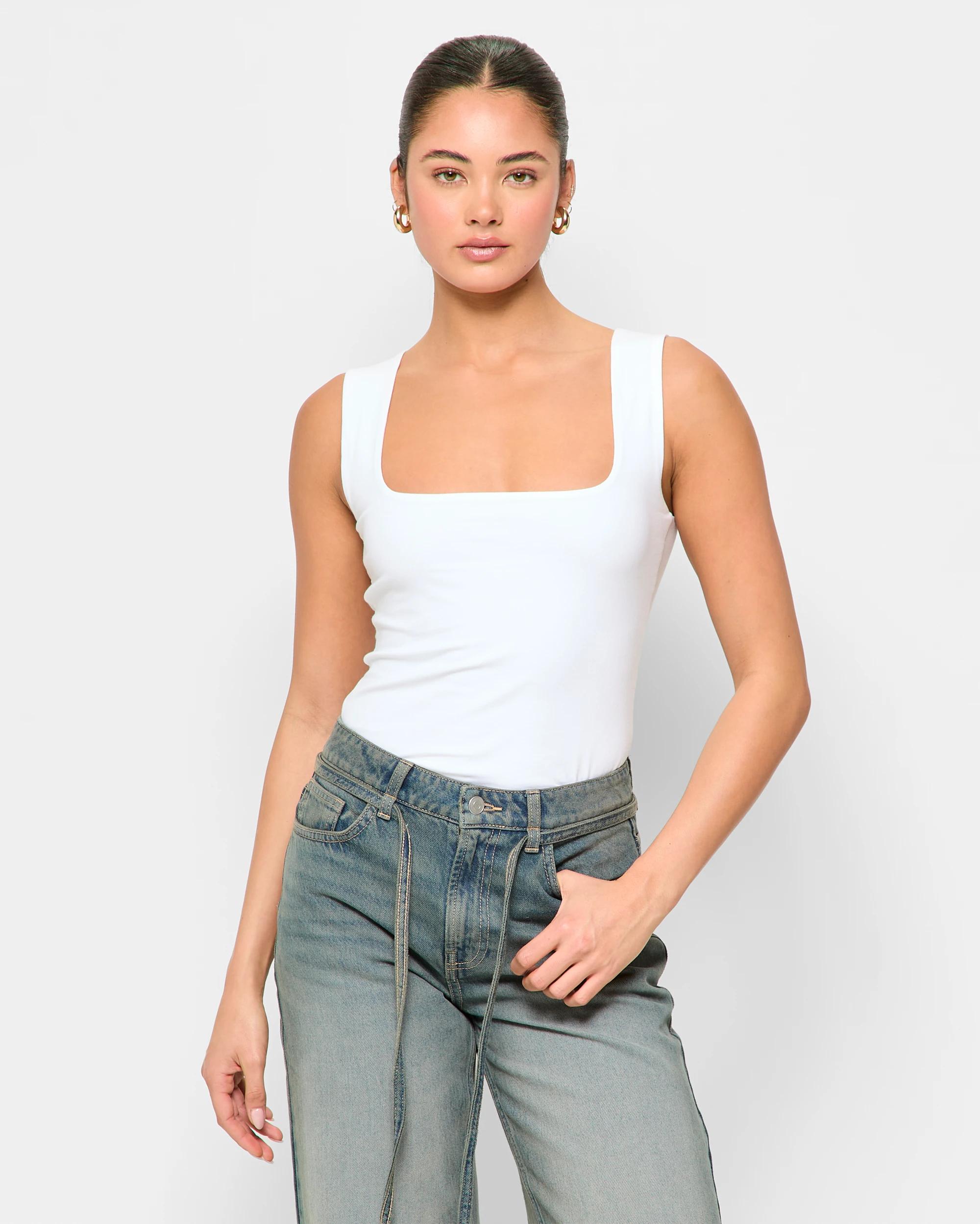 1 Lily Loves Australian Cotton Double Layer Boat Neck Tank Top WHITE, 1 of 5