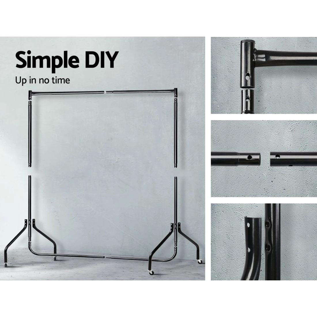 7 Artiss Clothes Rack Airer Coat Stand 6ft Rail Wheels
 - Black, 7 of 7