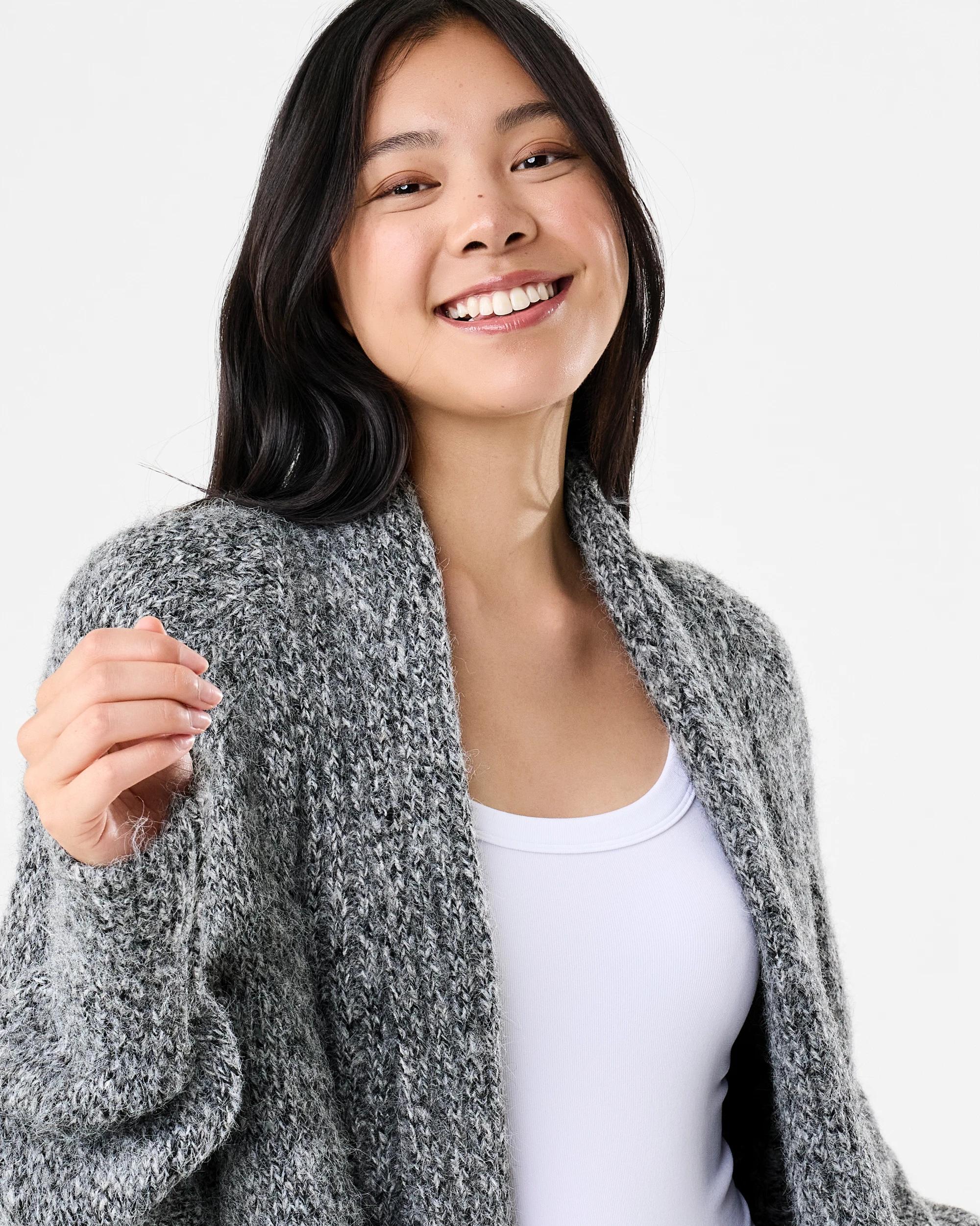 4 Balloon Sleeve Longline Cardigan Grey Marle, 4 of 8