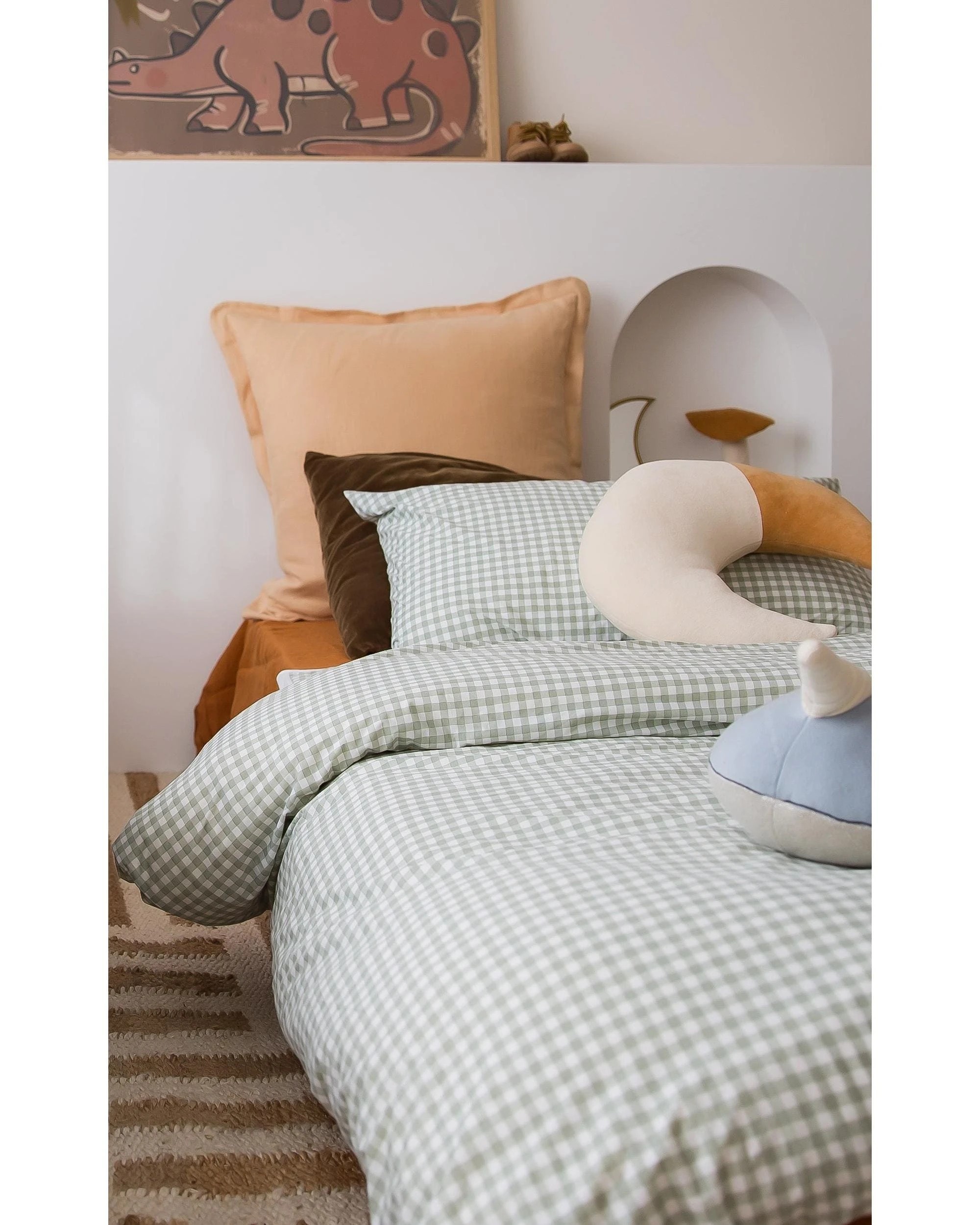 1 The Gang Gingham Waterproof Doona Cover - Queen Bed - Green, 1 of 5