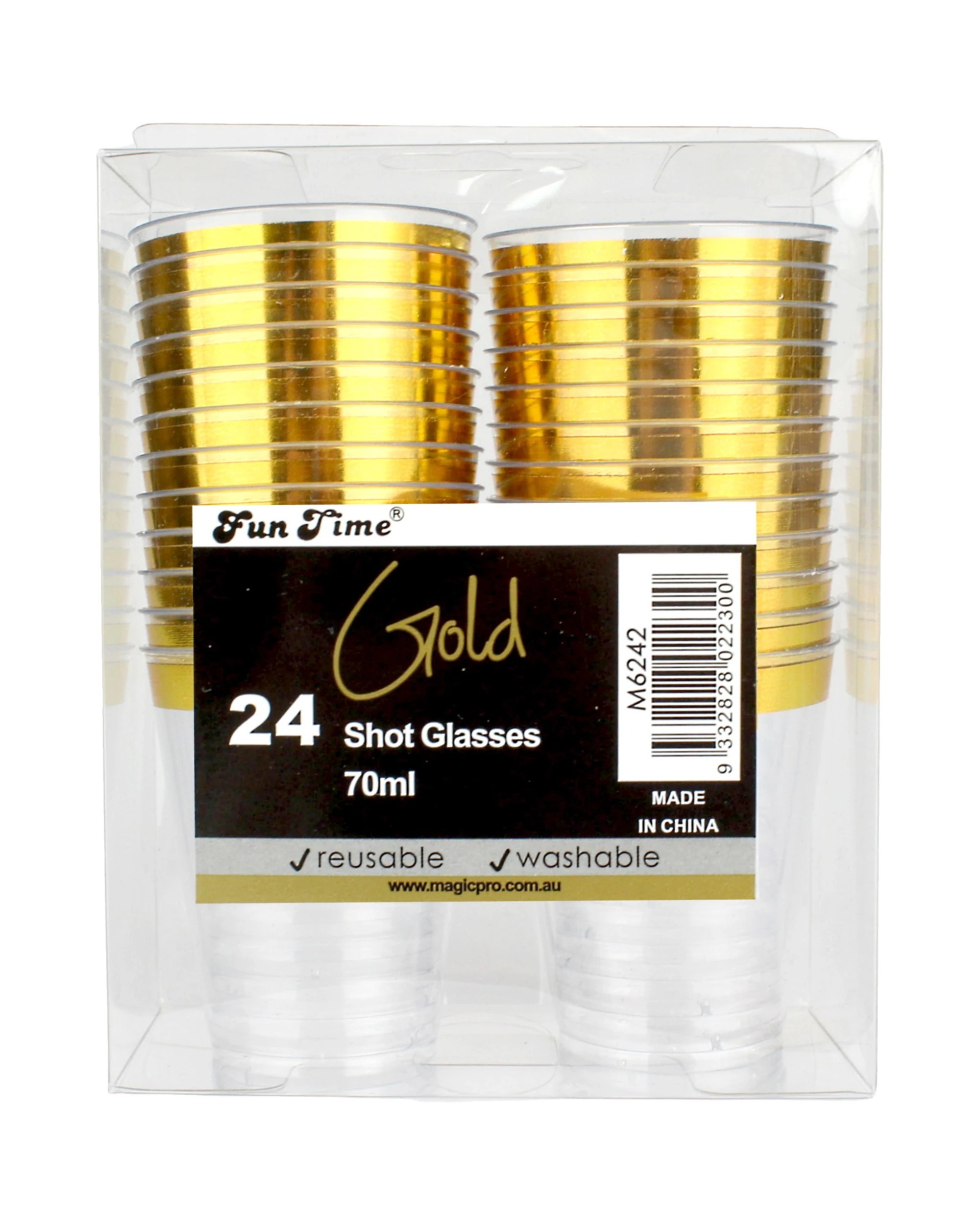 3 Fun Time Gold Trim Plastic Shot Glasses 70ml Pack of 24, 3 of 3