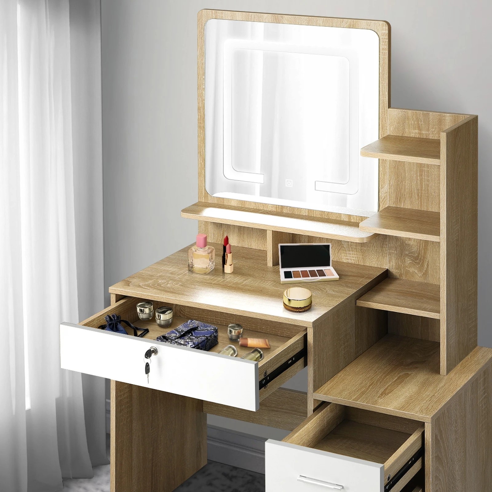 5 Oikiture Dressing Table Stool Set Makeup Mirror Led Light Cabinet
 - Multi, 5 of 9