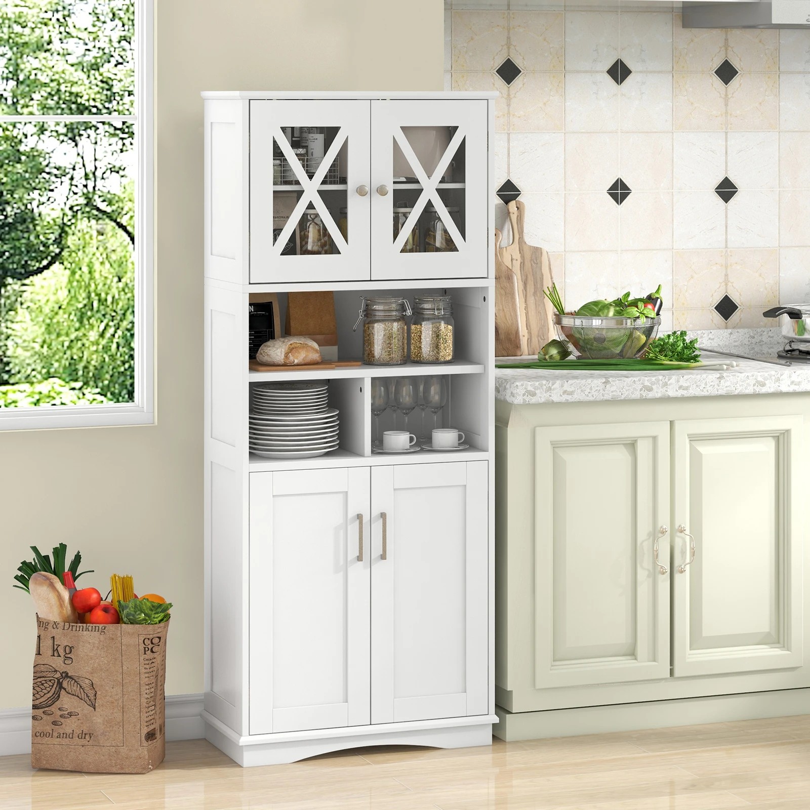 5 Costway Bathroom Storage Cabinet Kitchen Pantry Cupboard w/Acrylic Doors - White, 5 of 7
