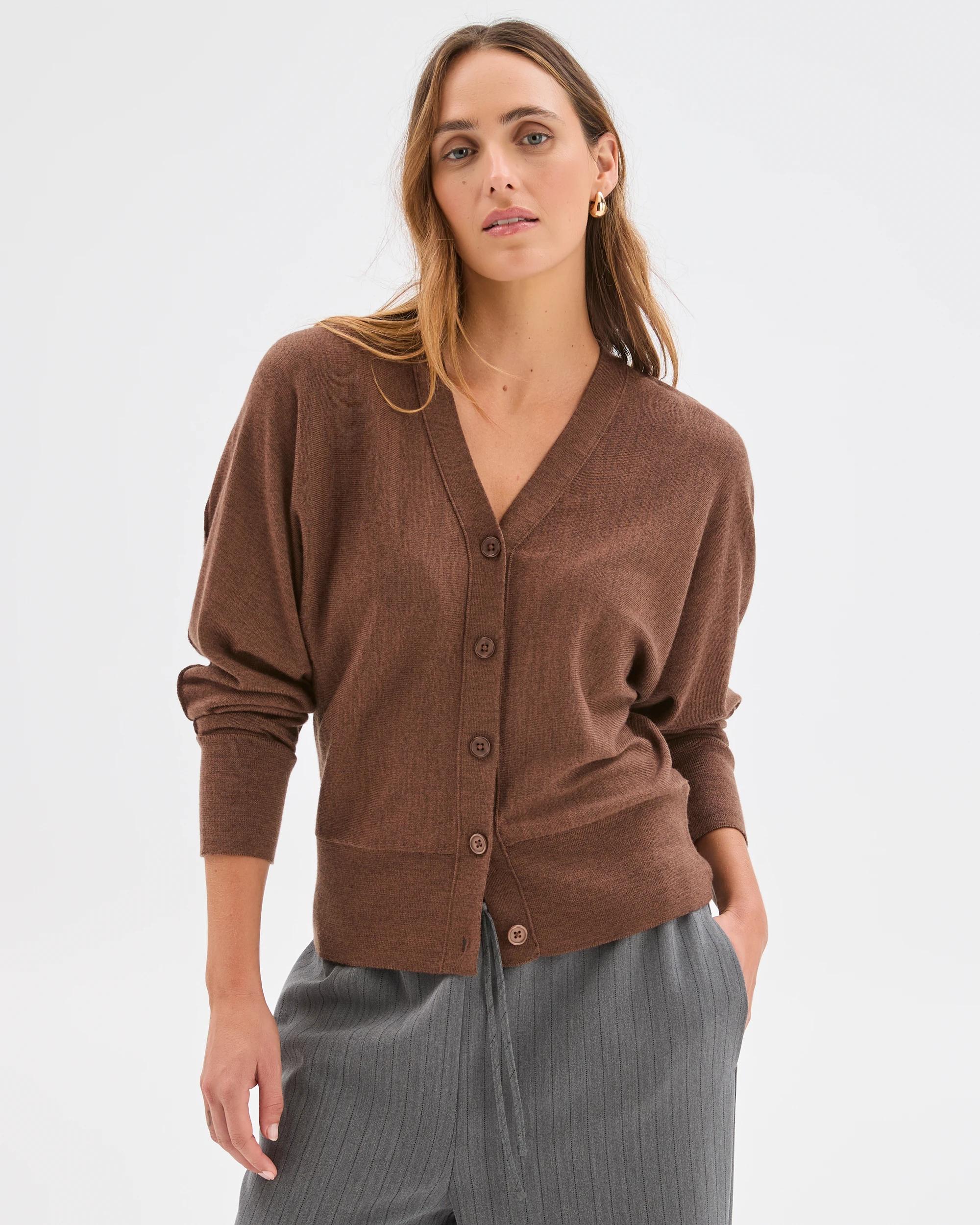 3 Preview Australian Merino Wool Batwing Cardigan CARAMEL BROWN, 3 of 7