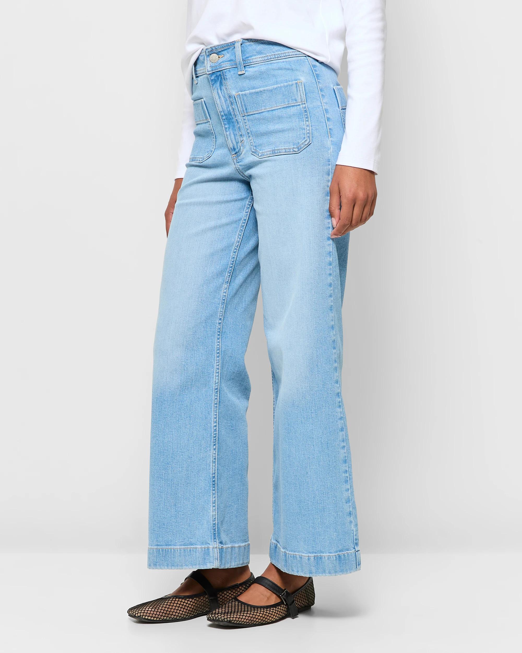 3 Target Mila Wide Leg High Rise Full Length Flat Front Denim Jeans OLD SCHOOL BLUE, 3 of 5