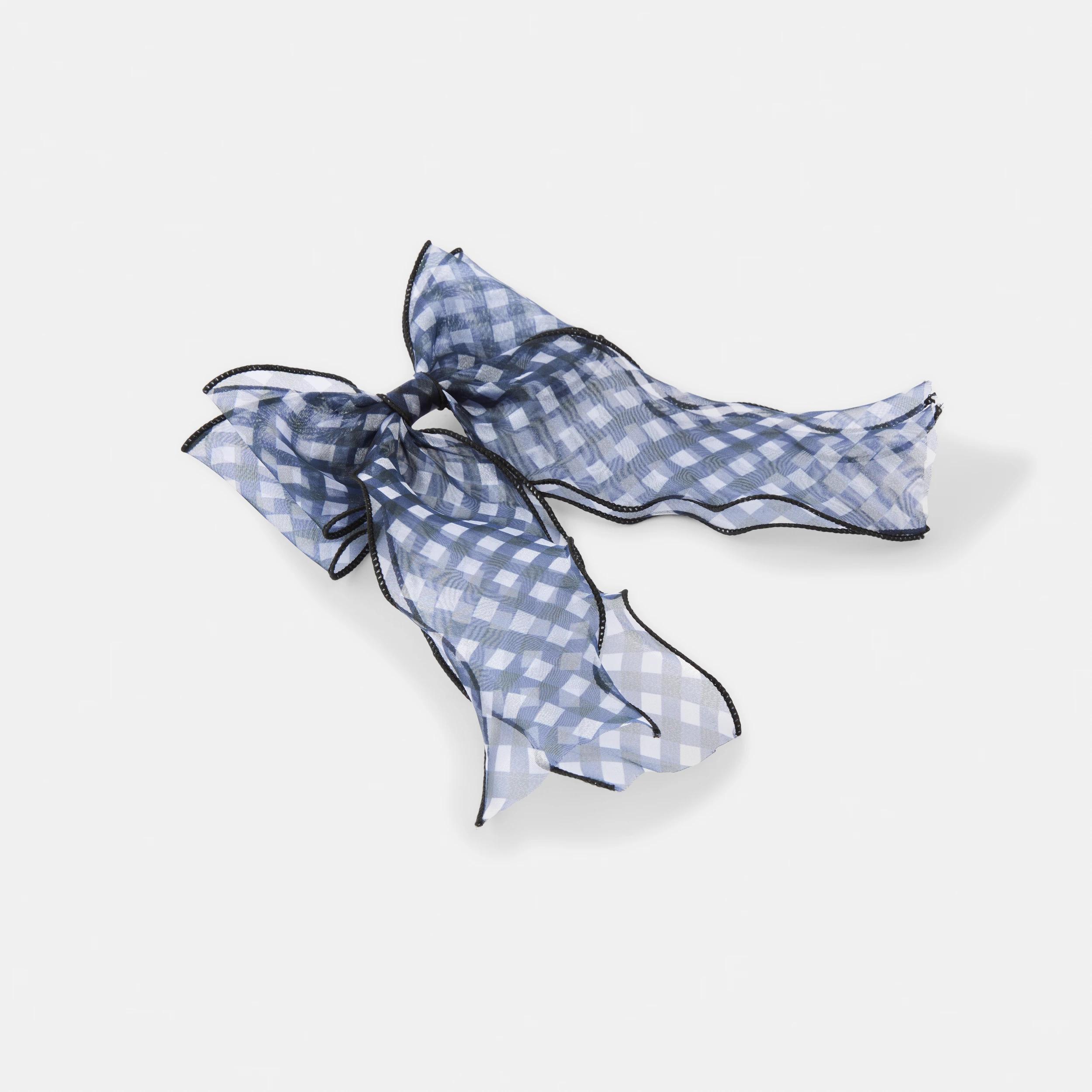 2 Black Organza Gingham Bow Hair Clip Black, 2 of 5