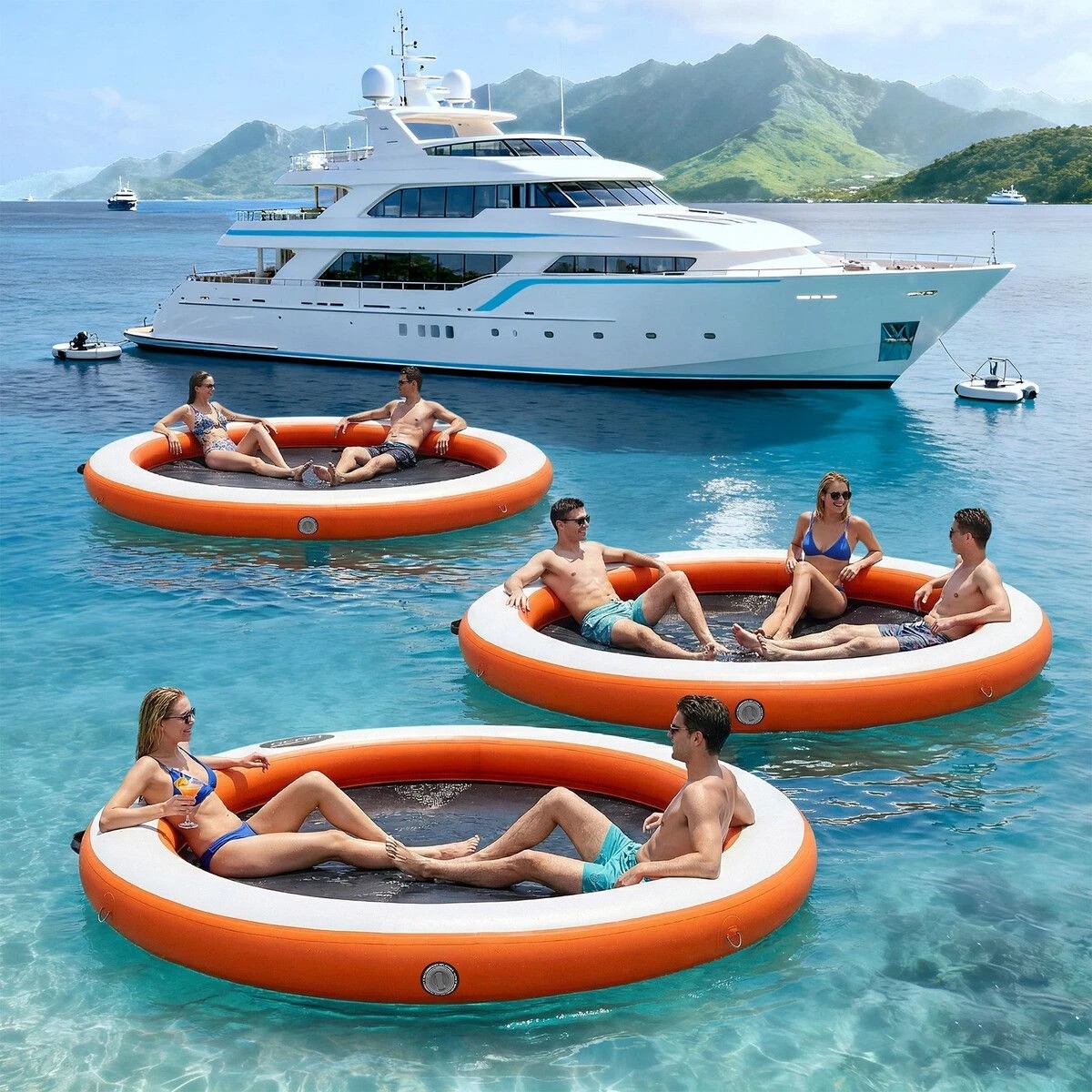 3 Genki Inflatable Pool Float Island Lounger Dock Water Hammock Ring, 3 of 7