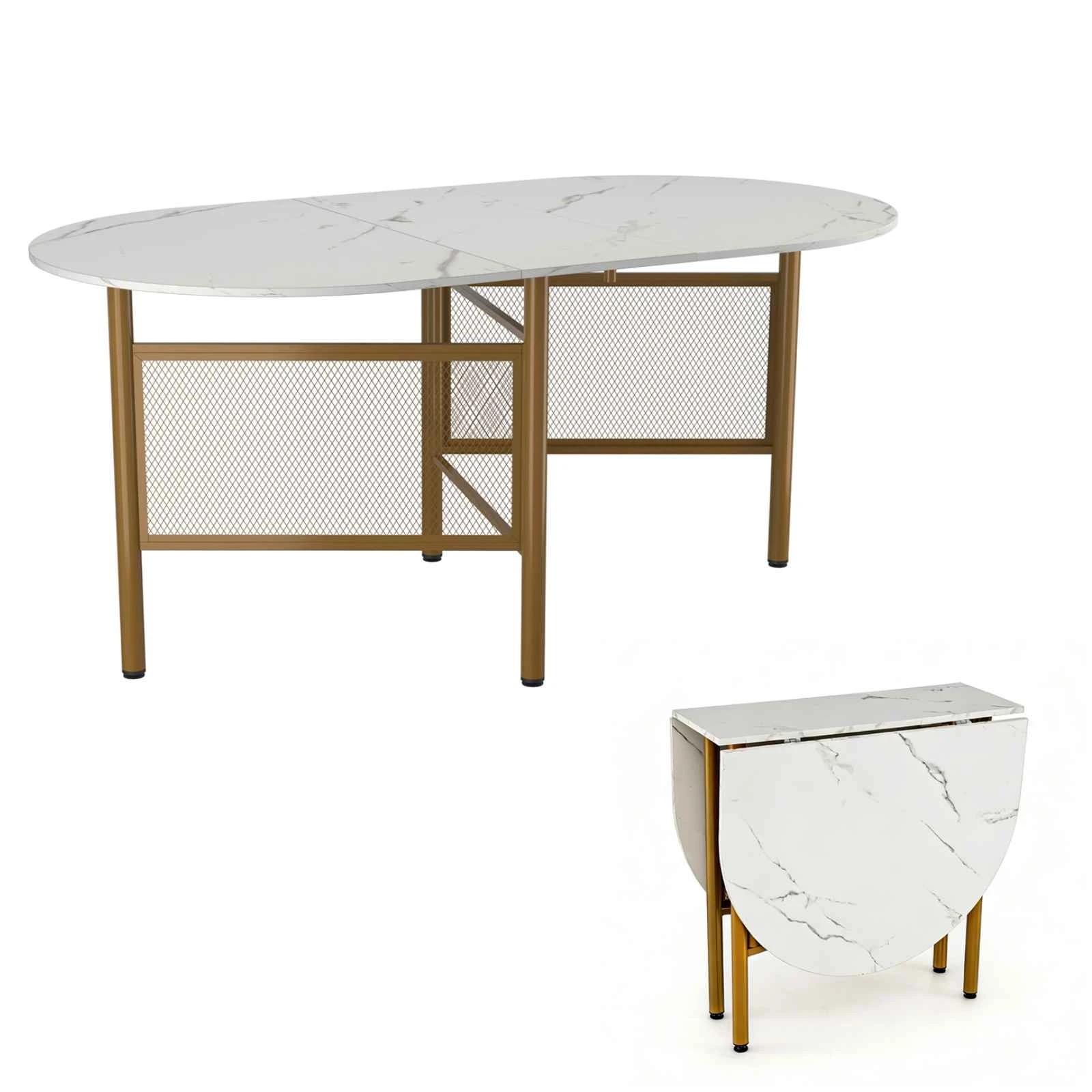 1 Costway Extendable Dining Table 1.5m Drop Leaf Folding Kitchen Counter Height Writing Craft - White, 1 of 4