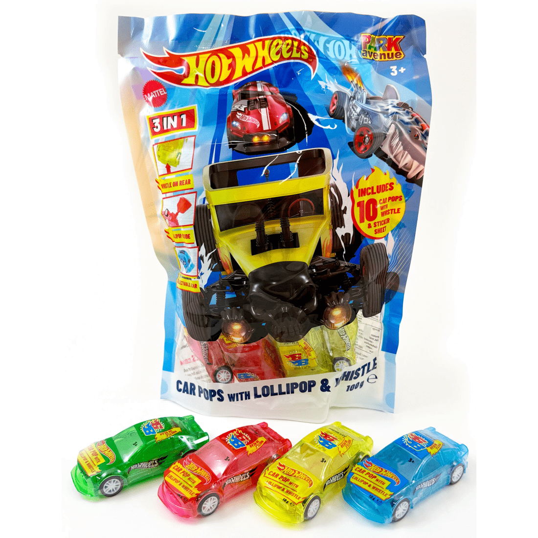 2 Park Avenue Hot Wheels 10 Pack Car Pops With Lollipop & Whistle 100g - Assorted, 2 of 10