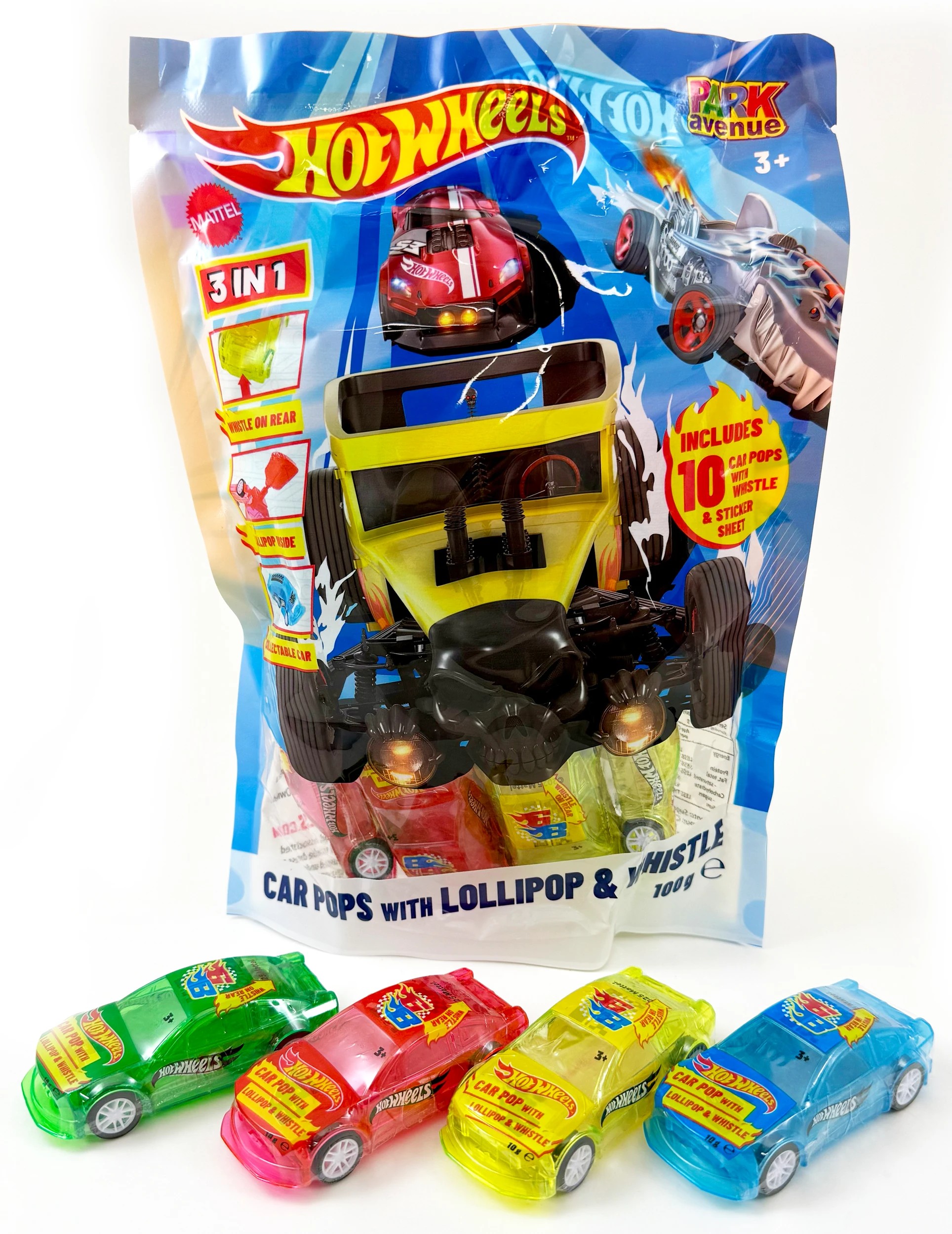 2 Park Avenue Hot Wheels 10 Pack Car Pops With Lollipop & Whistle 100g - Assorted, 2 of 10