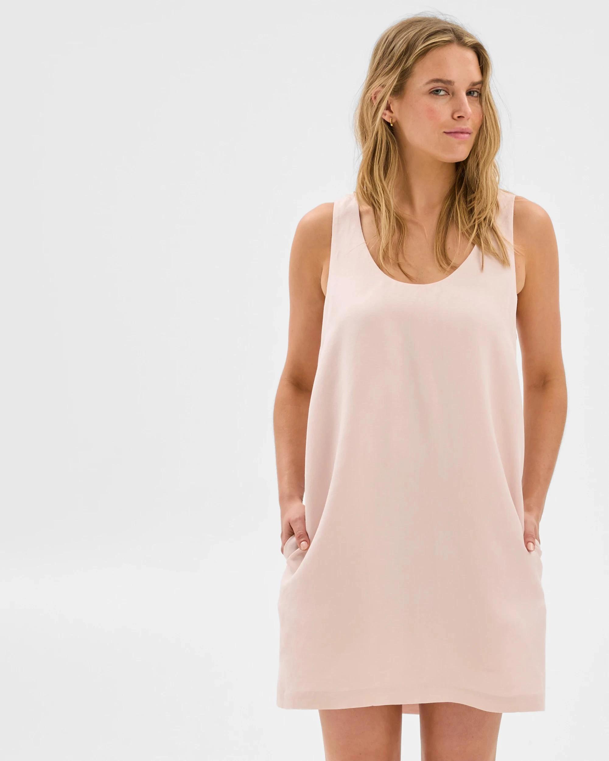 3 Lily Loves European Linen Blend U-Neck Mini Dress PINK LEMONADE, 3 of 7