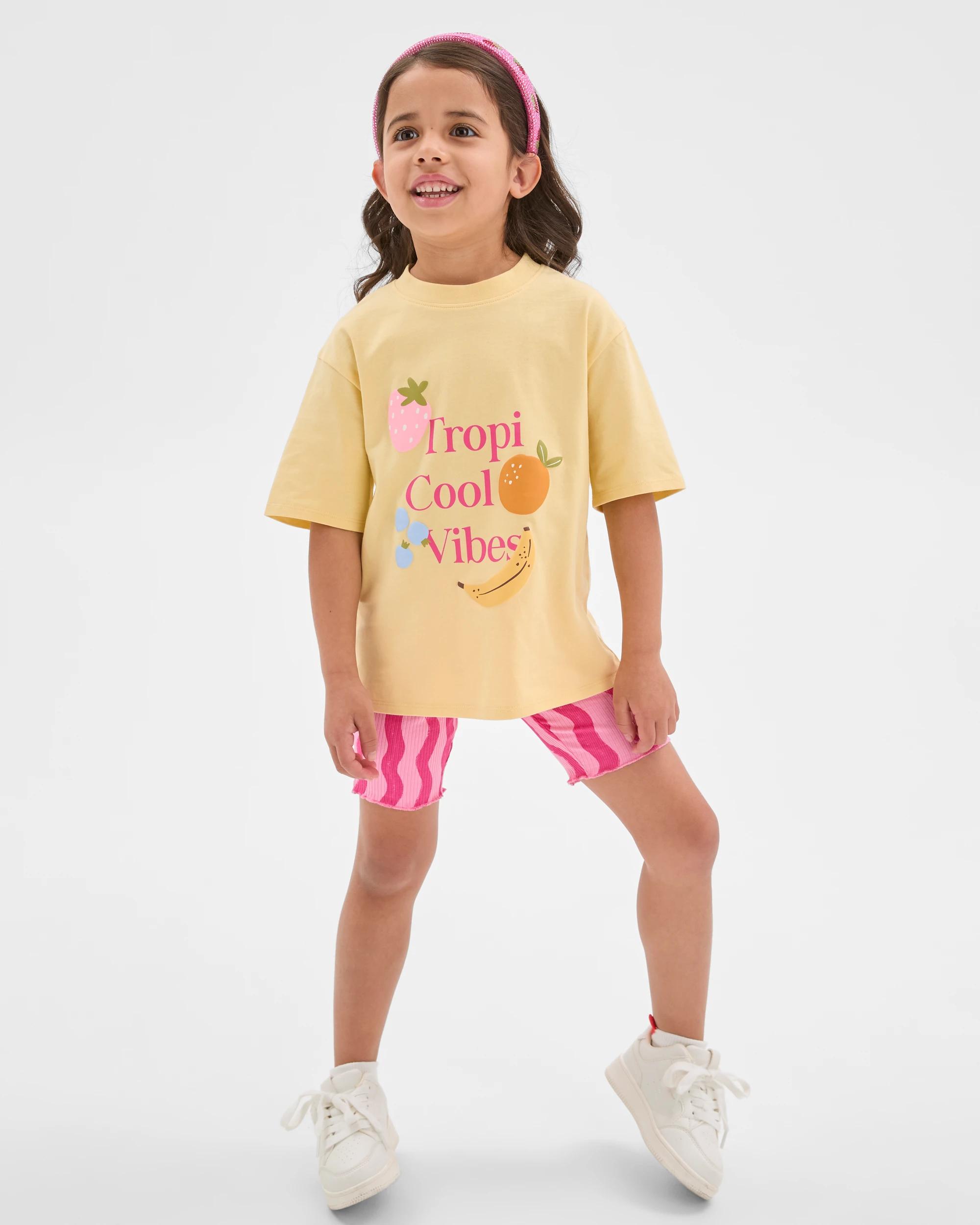 3 Target Kids Australian Cotton Blend T-Shirt and Bike Shorts Set YELLOW FRUIT, 3 of 7