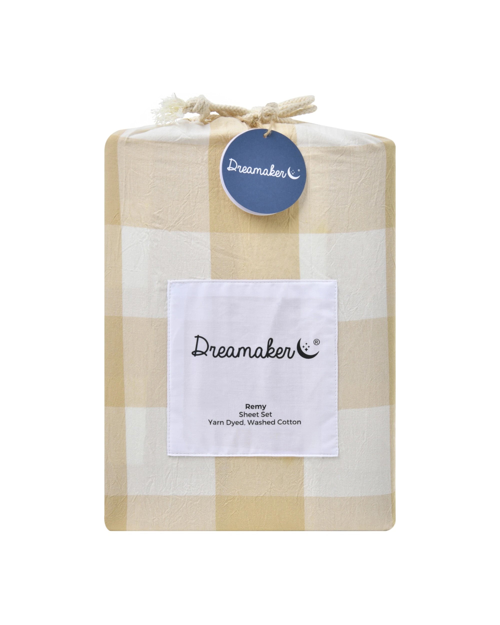 6 Dreamaker Remy Yarn Dyed Washed Cotton Checkered Sheet Set - King Single Bed - Sand, 6 of 7