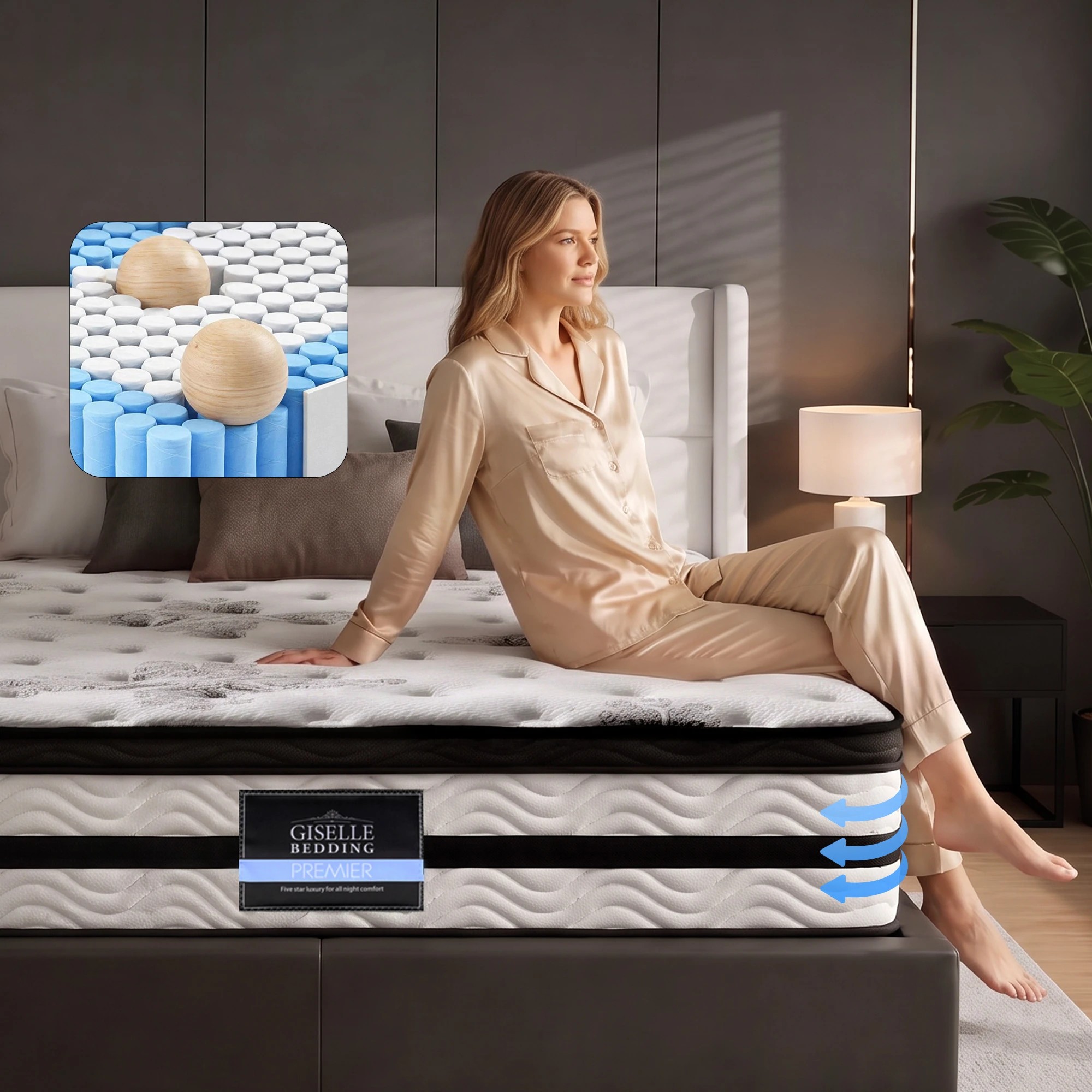 9 Giselle Bedding Mattress Medium Firm Euro Top Mattress, 5 Zone Pocket Spring 34cm - Double Bed - Multi, 9 of 9
