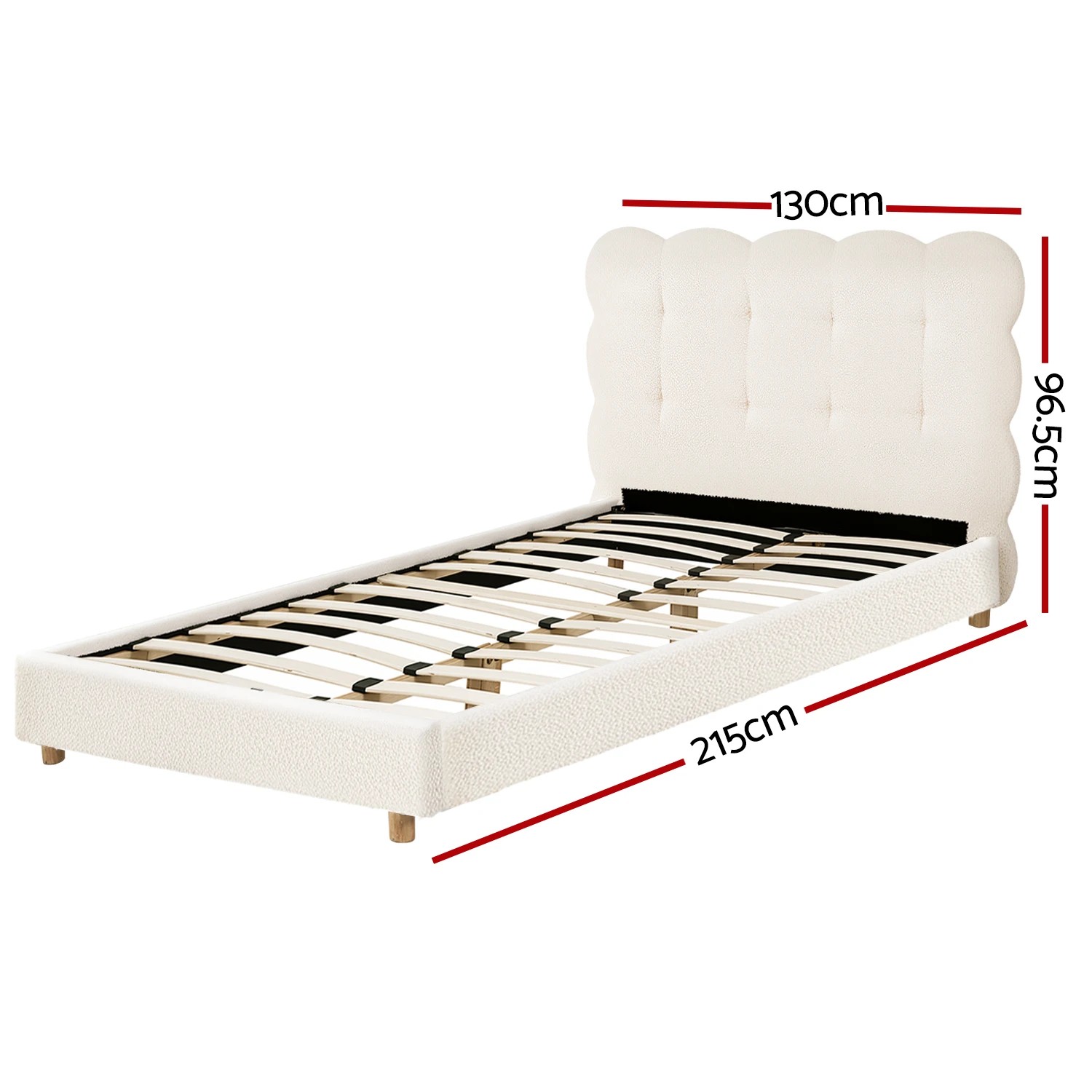 2 Artiss King Single Bed Frame Cloud Headboard Boucle Fabric Mattress Platform Base - White, 2 of 7