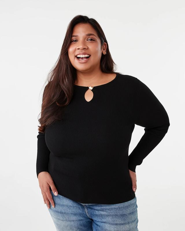 Curve Long Sleeve Gold Button Knit