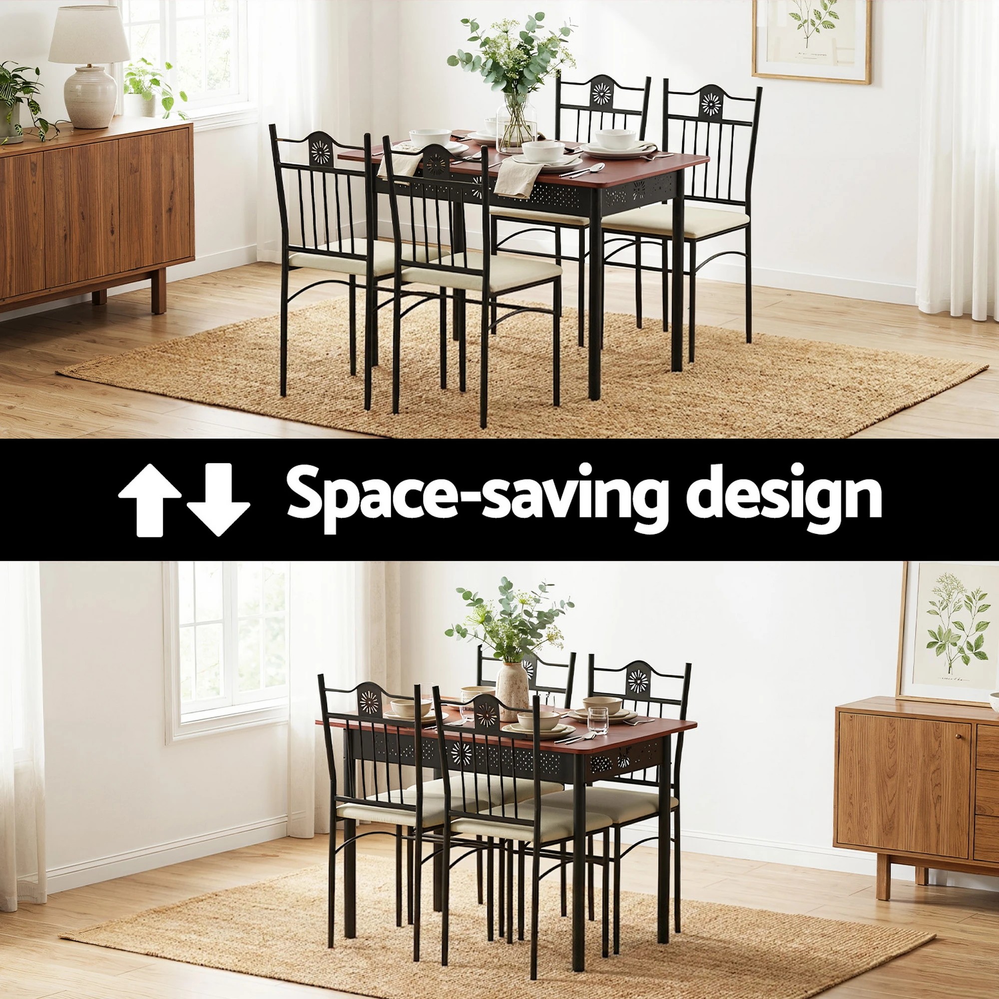 3 Artiss Dining Table and Chairs Set of 5 Compact Kitchen Furniture - Brown, 3 of 6
