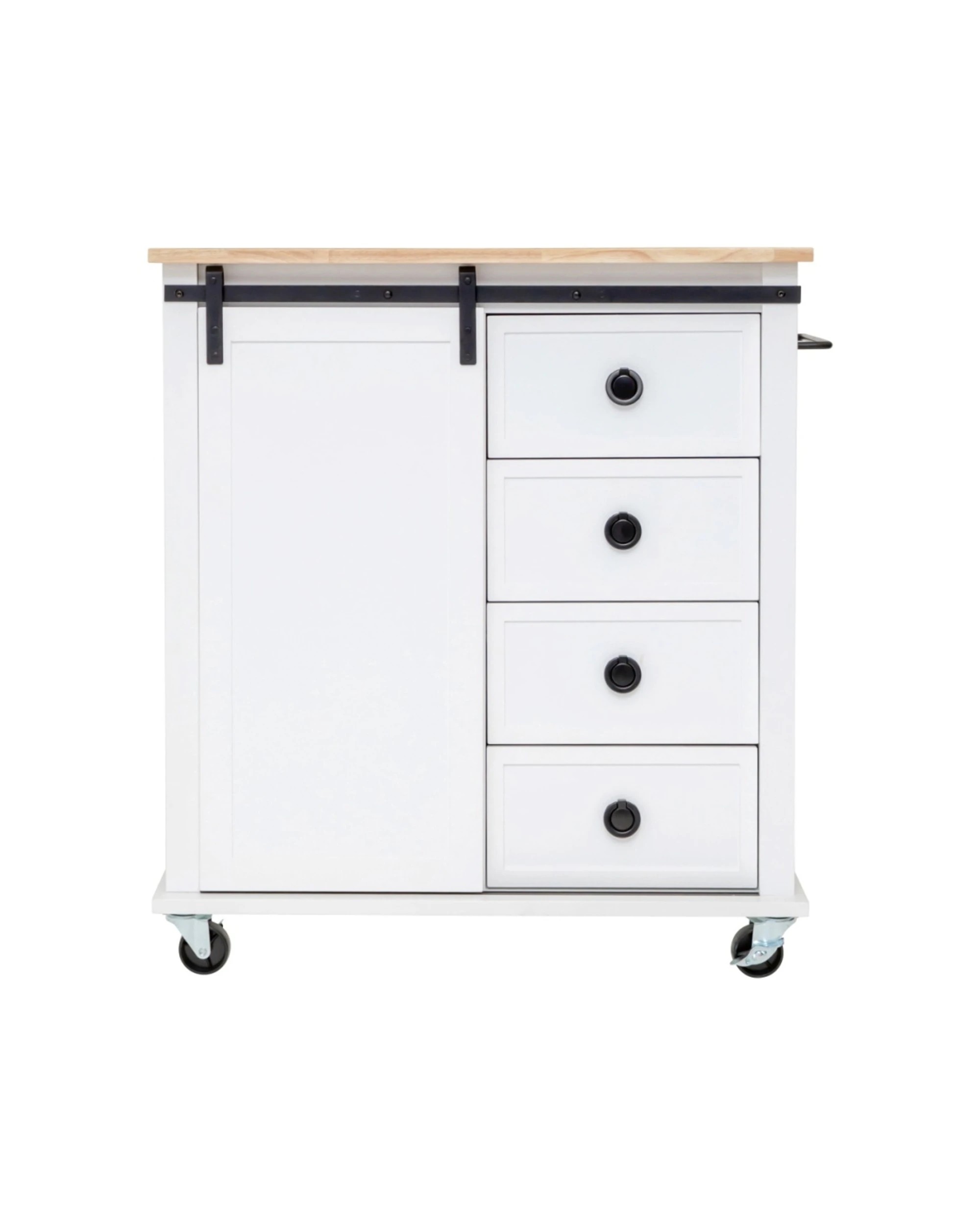 1 Alpine Bay South Hampton Kitchen Trolley 4 Drawer 1 Sliding Barn Door - White, 1 of 9