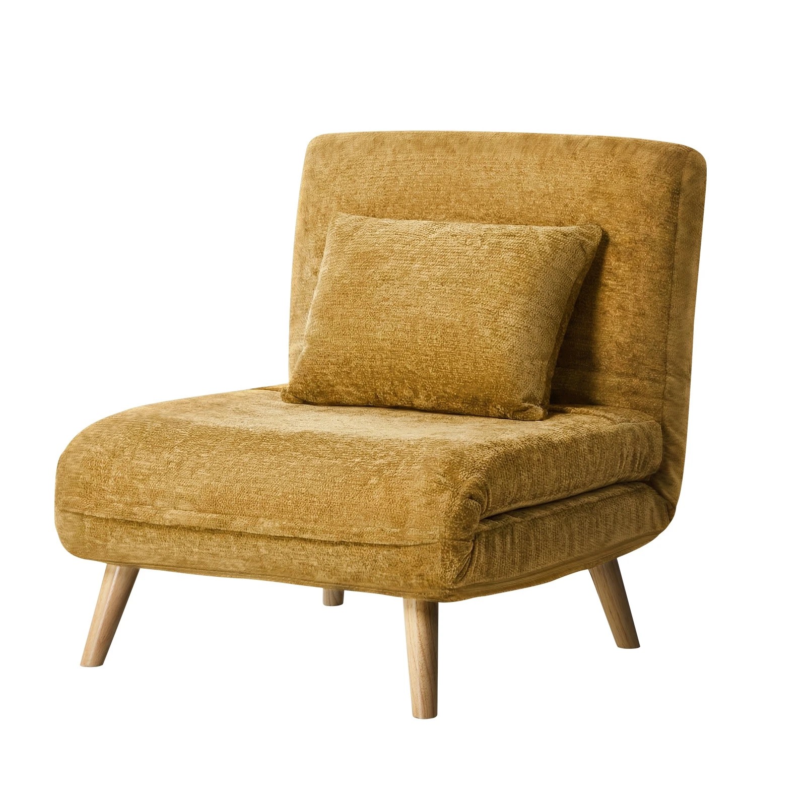 1 Oikiture 1 Seater Sofa Bed Folding Lounge Recliner Chenille - Yellow, 1 of 9