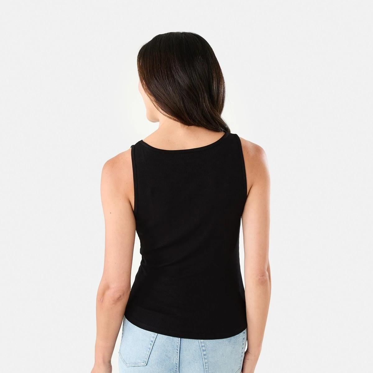 4 Sleeveless Rib Boat Neck Top Black, 4 of 7