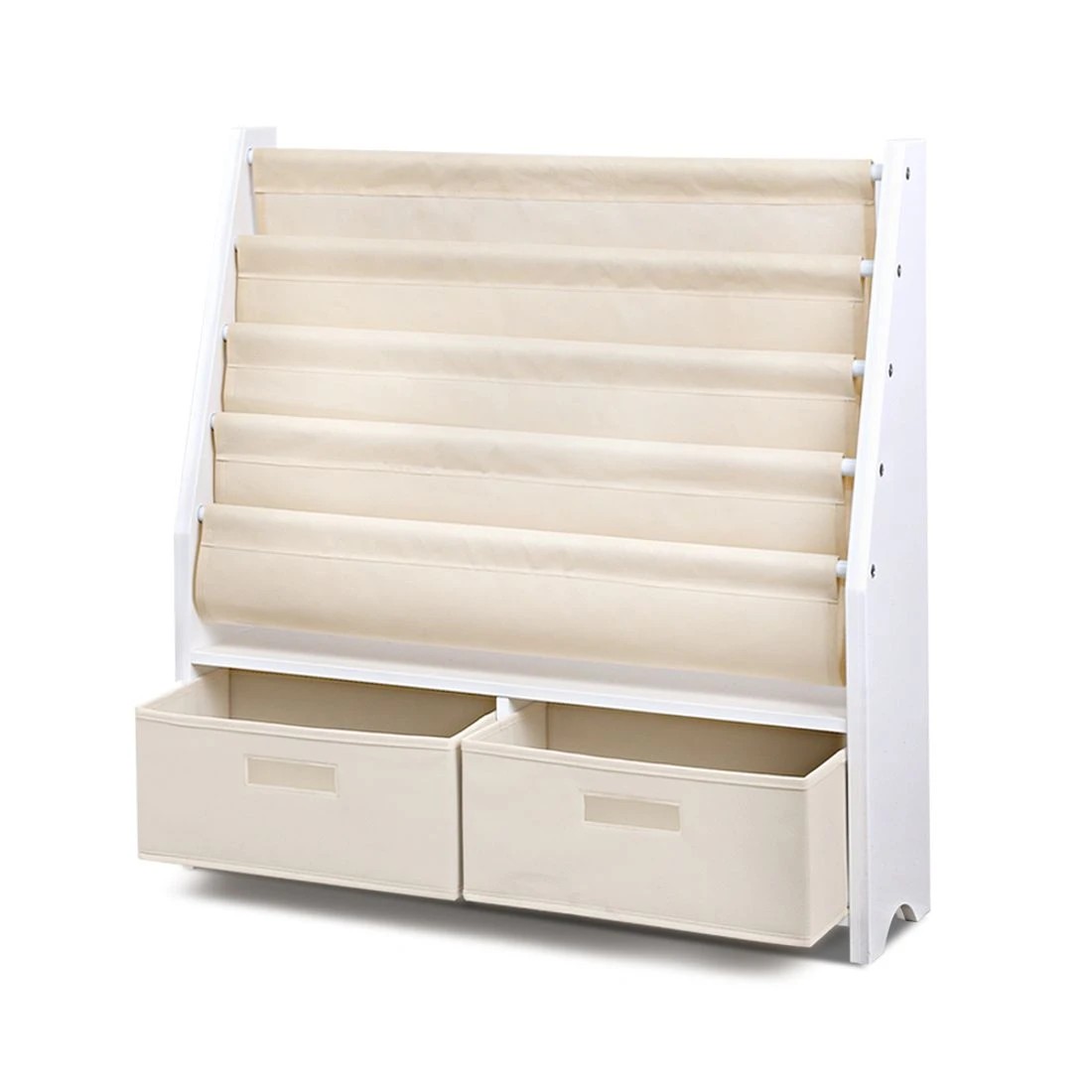 1 Keezi 4 Tiers Kids Bookshelf Magazine Rack Children Bookcase Organiser Drawer Kids Bookshelf Organizer - White, 1 of 10