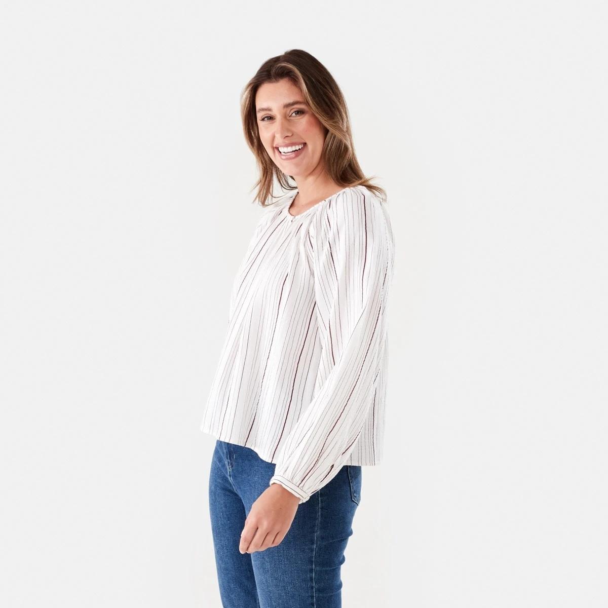 2 Long Sleeve Double Cloth Top VARIGATED STRIPE WHITE, 2 of 6
