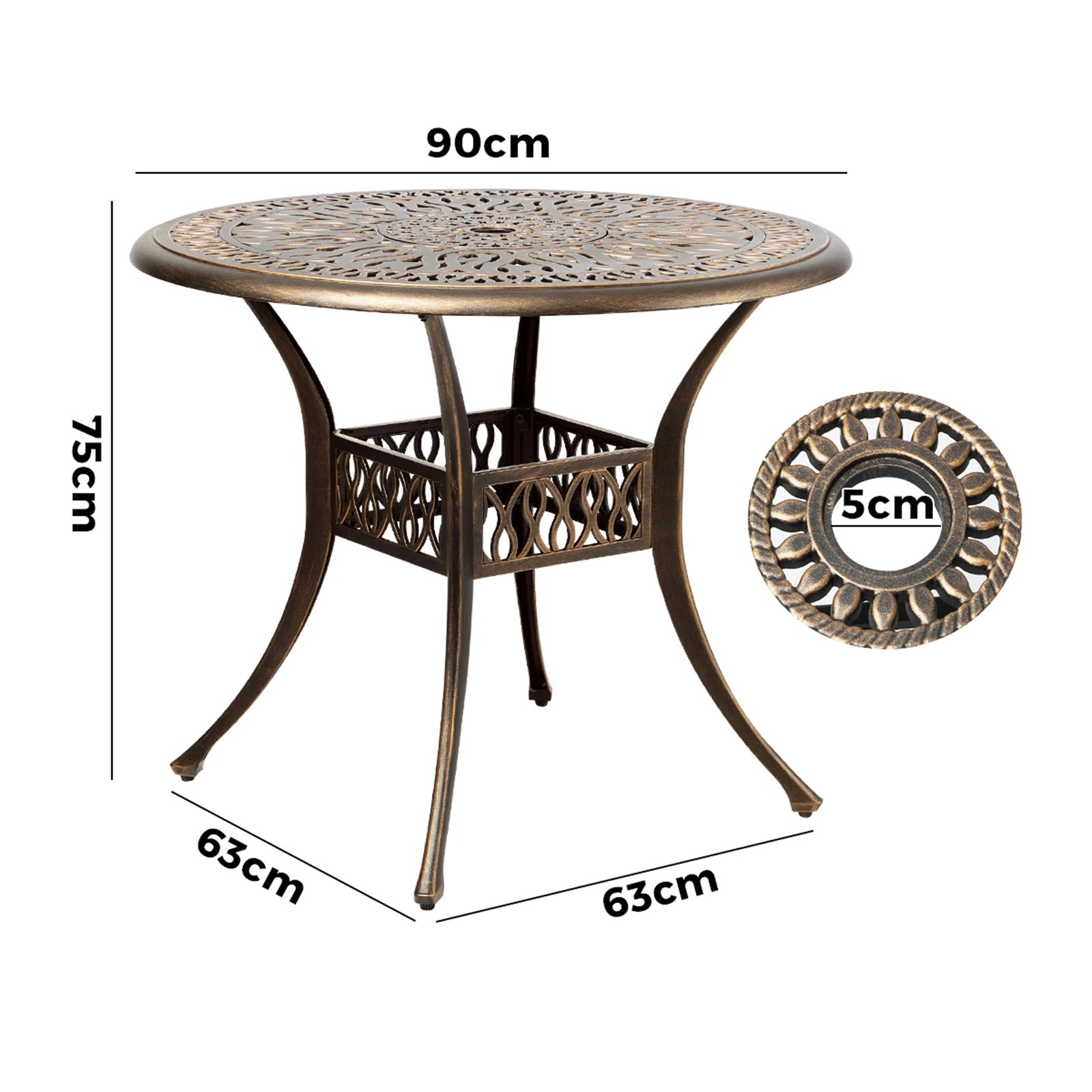 2 Livsip Garden Table Bronze Cast Aluminium Outdoor Patio Dining Side Table 75cm - Bronze, 2 of 9