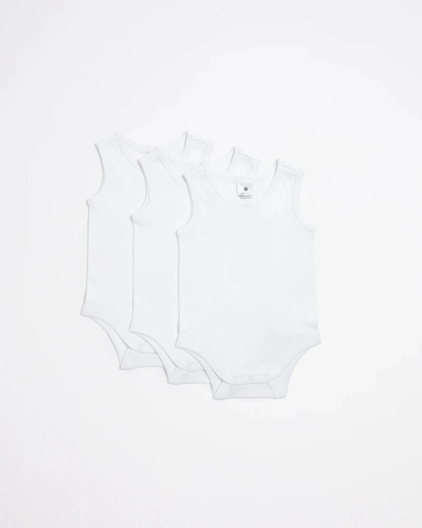 1 Target Baby 3 Pack Baby Organic Cotton Sleeveless Bodysuits WHITE, 1 of 1