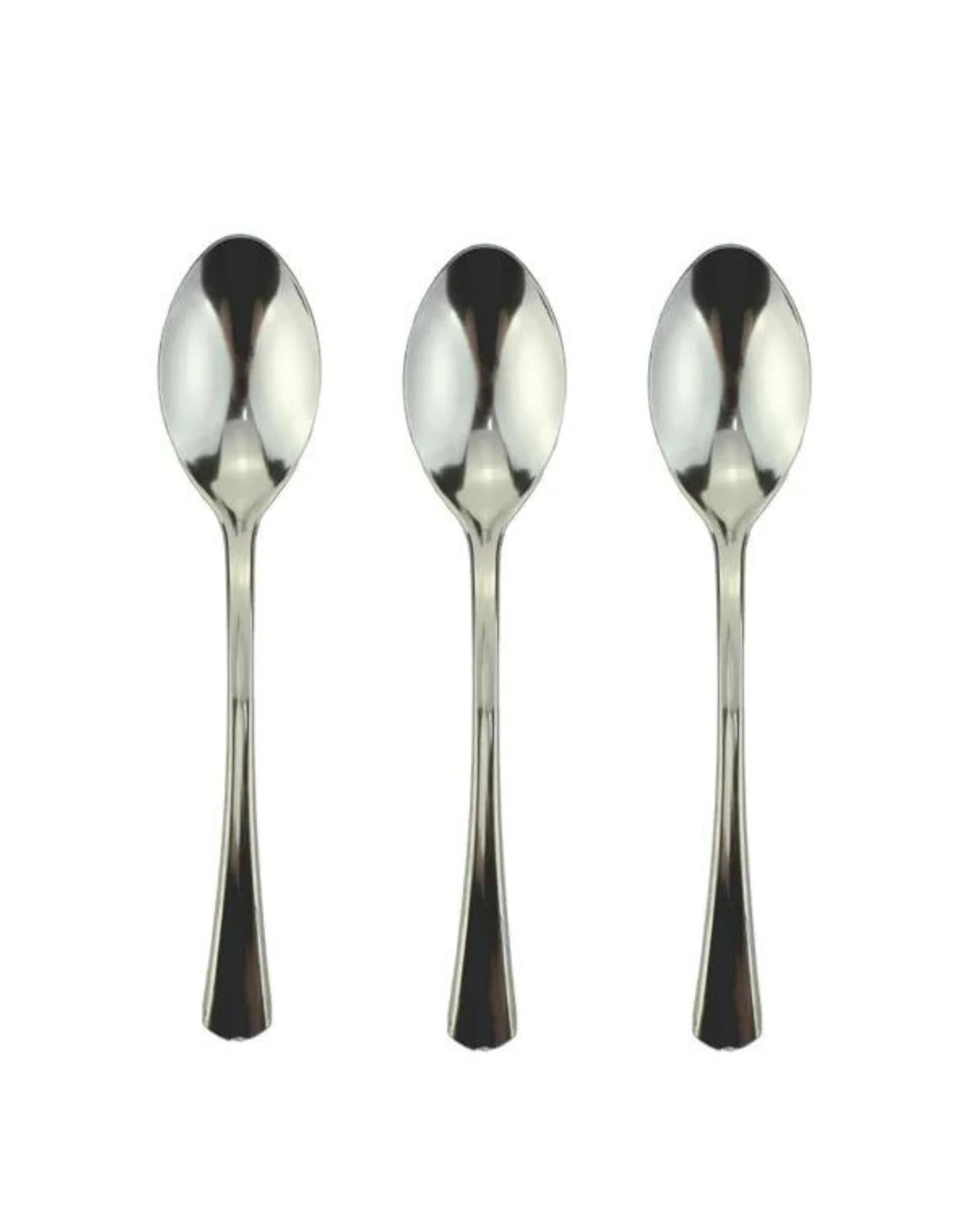 1 Partyware Stainless Steel Look Flair Reusable Plastic Spoons Pack of 50 - Silver, 1 of 2