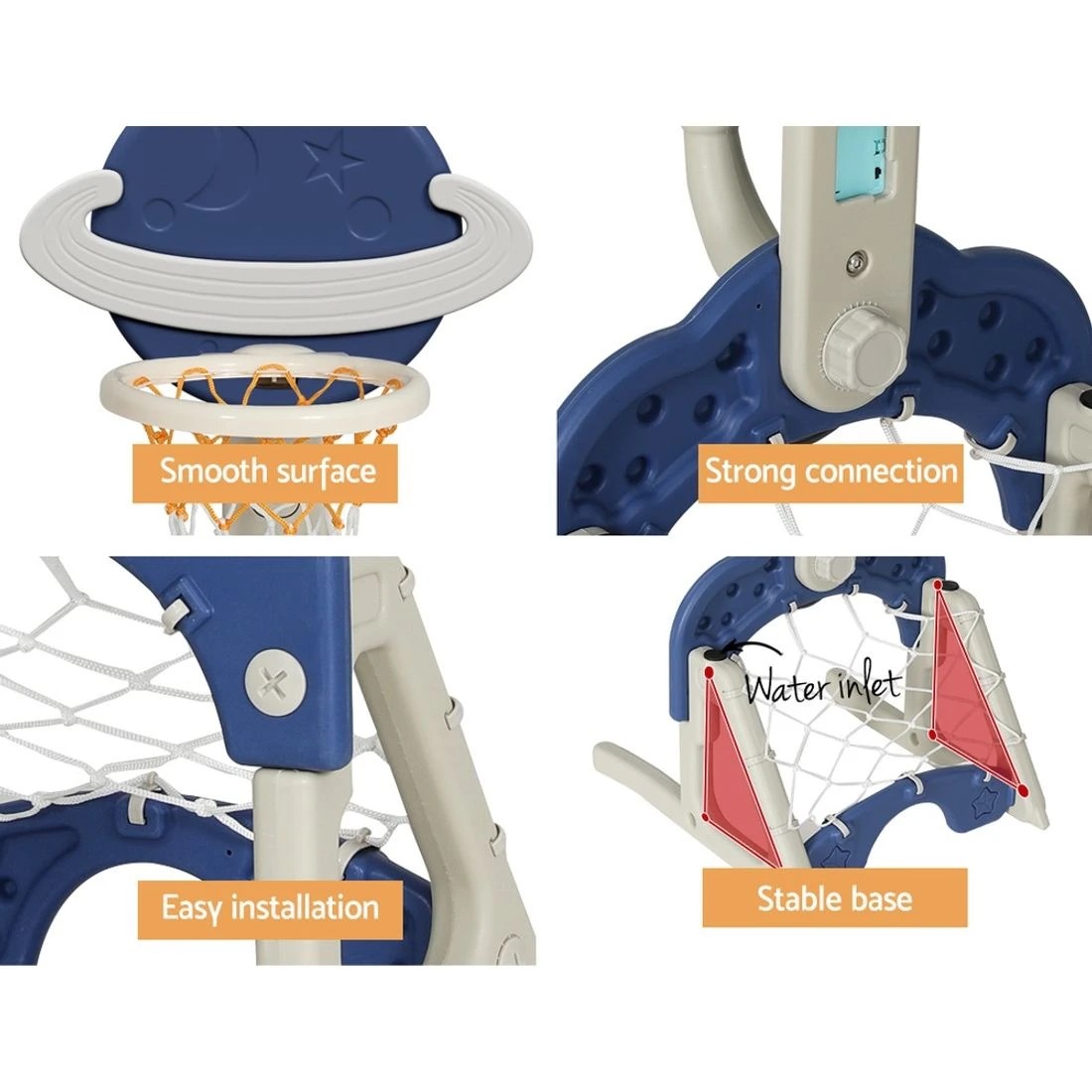 8 Keezi Kids Basketball Hoop Stand Adjustable 6-in-1 Sports Center Toys Set - Blue, 8 of 8